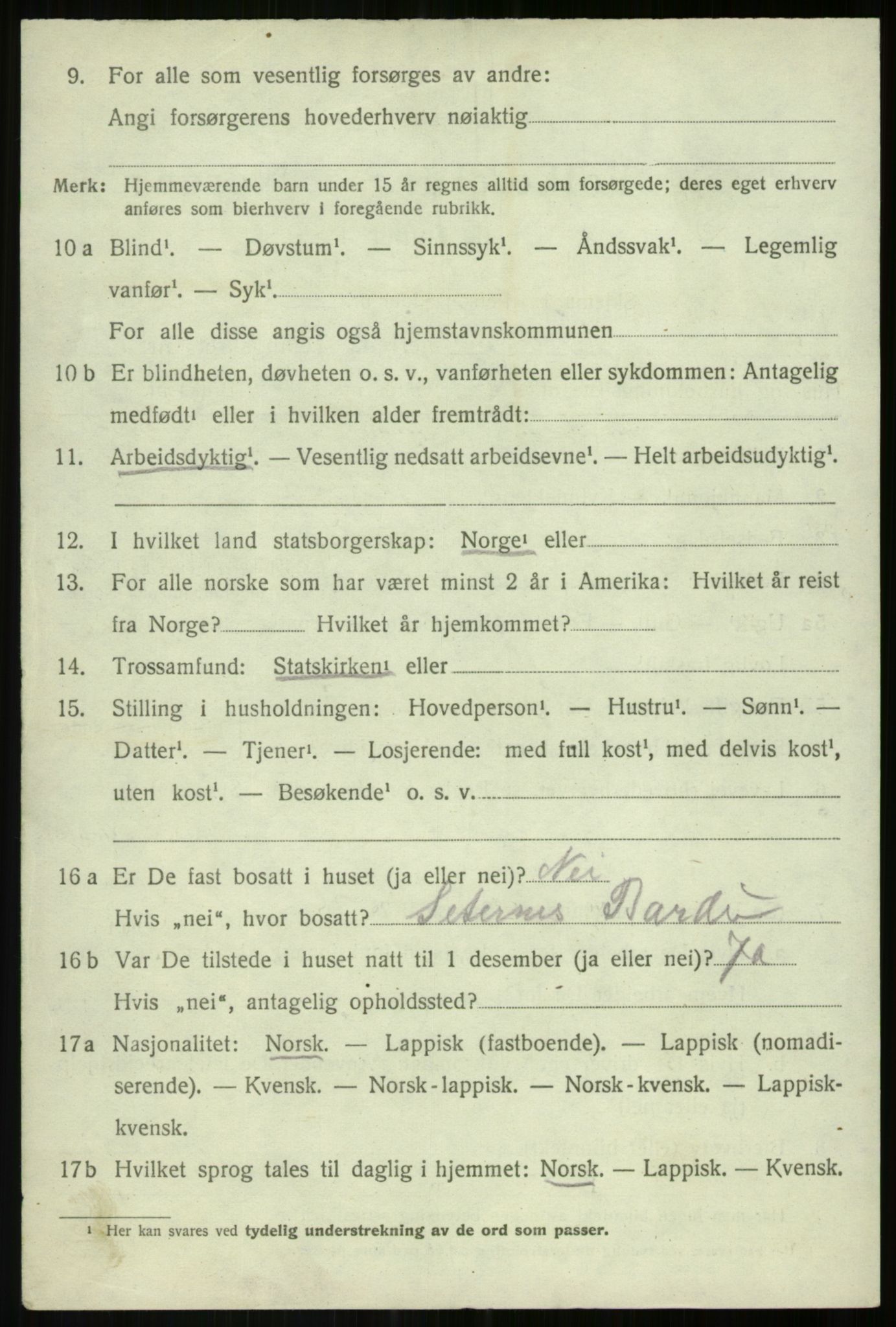 SATØ, 1920 census for Bardu, 1920, p. 3485