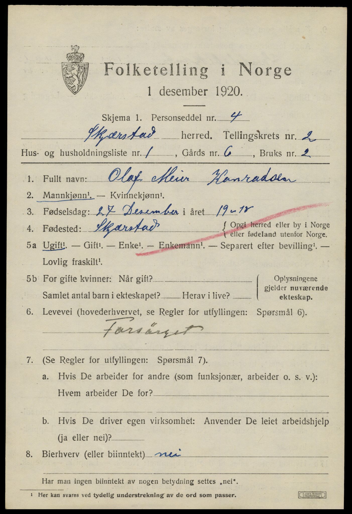 SAT, 1920 census for Skjerstad, 1920, p. 929