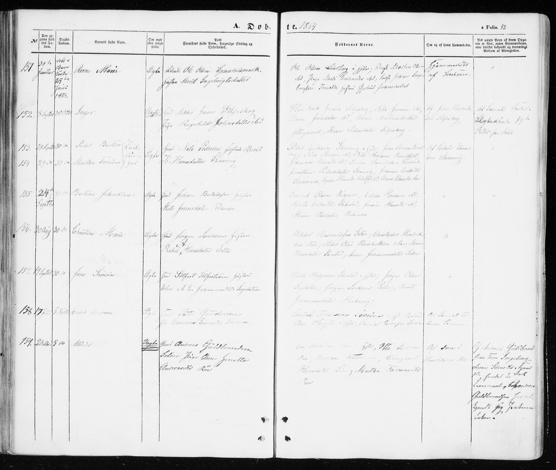 Ibestad sokneprestembete, AV/SATØ-S-0077/H/Ha/Haa/L0008kirke: Parish register (official) no. 8, 1850-1859, p. 52