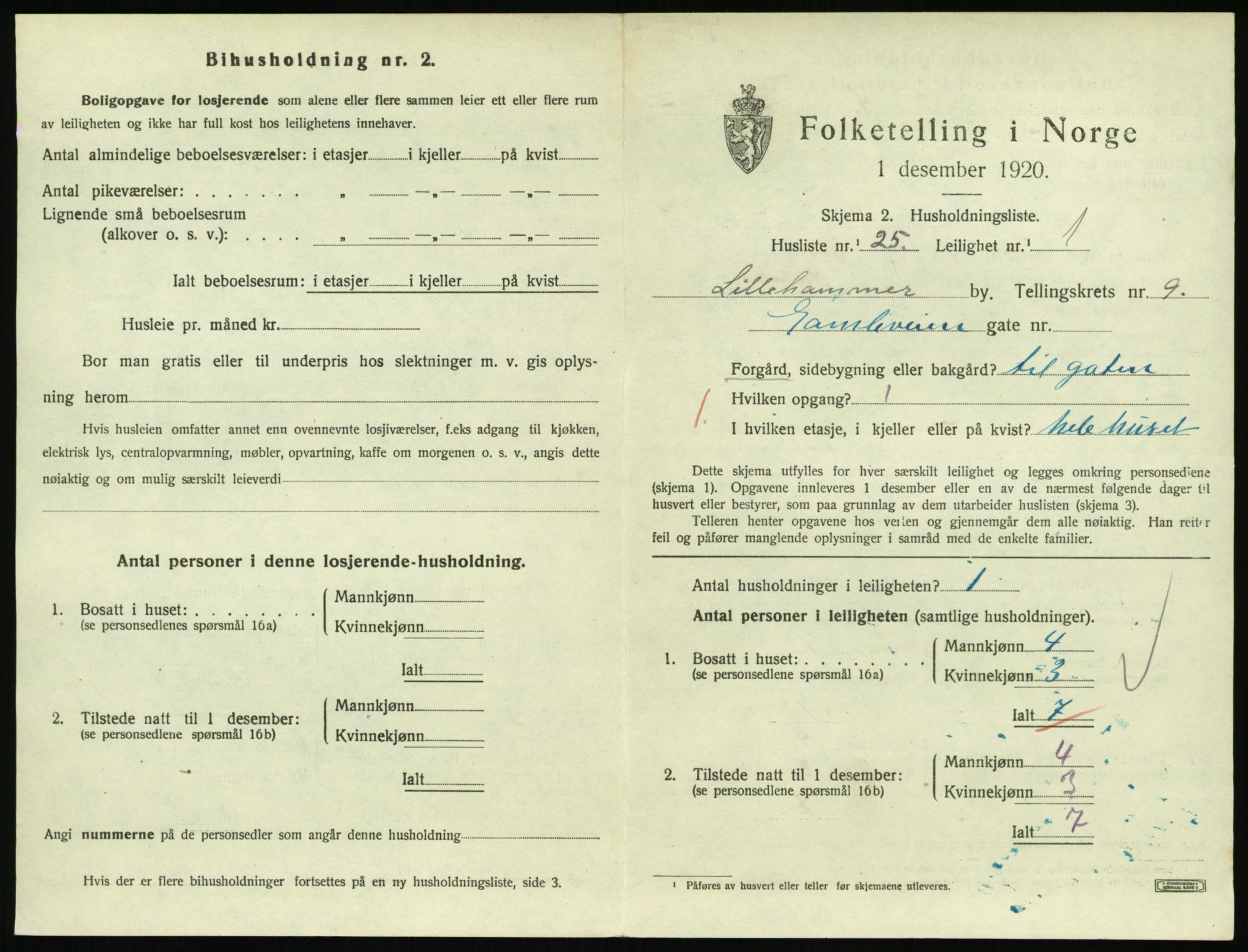 SAH, 1920 census for Lillehammer, 1920, p. 3120