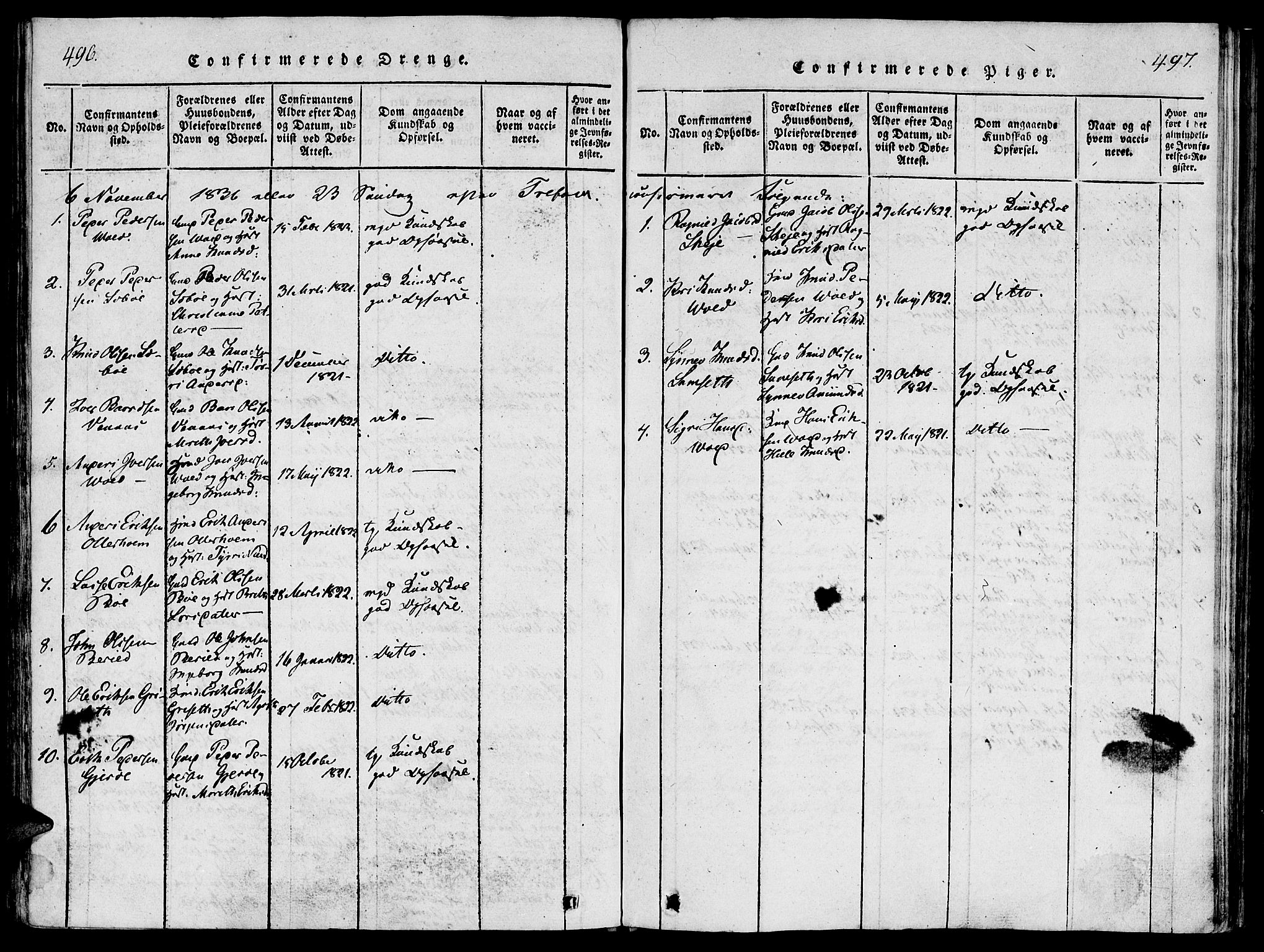 Ministerialprotokoller, klokkerbøker og fødselsregistre - Møre og Romsdal, SAT/A-1454/543/L0561: Parish register (official) no. 543A01, 1818-1853, p. 496-497
