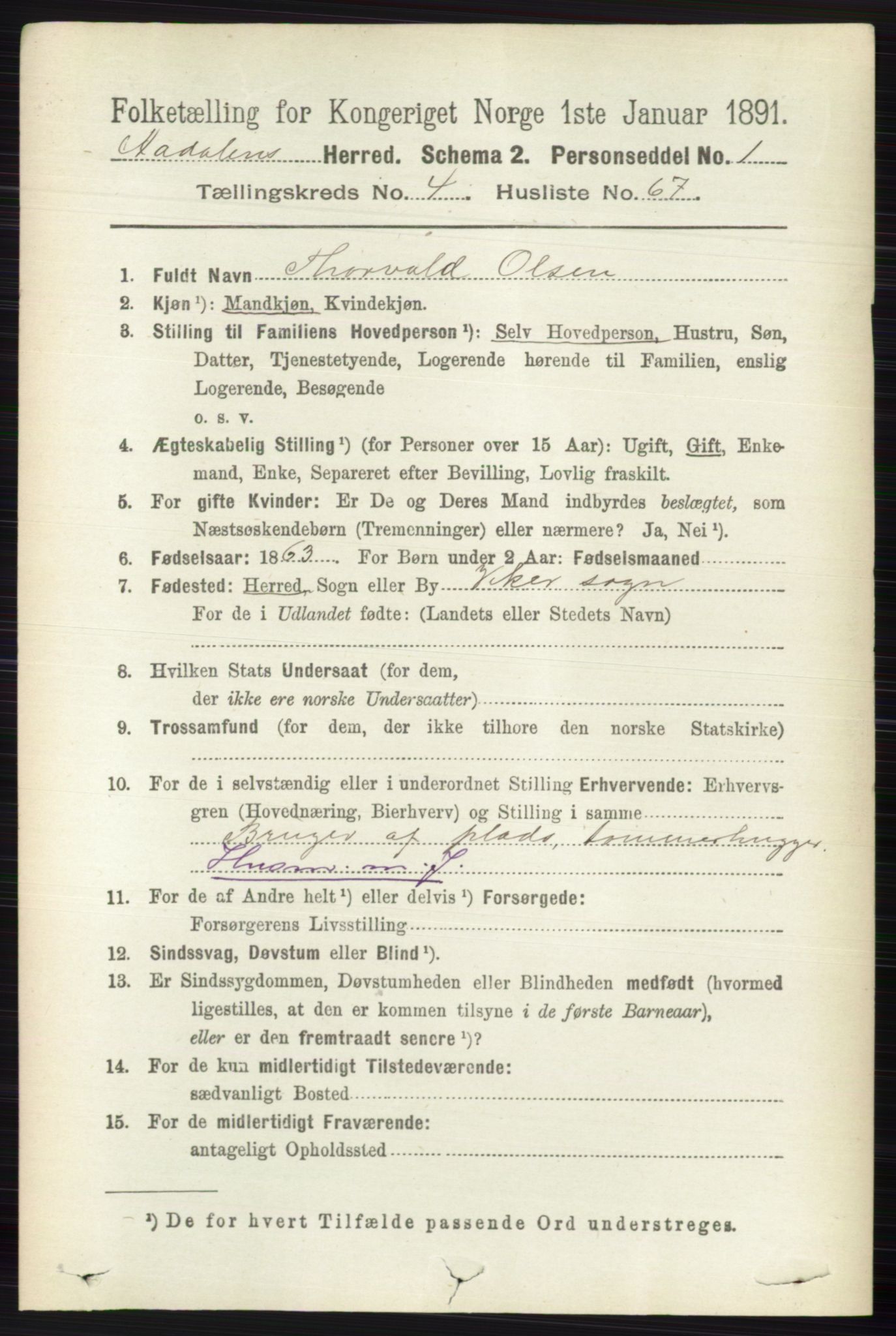 RA, 1891 census for 0614 Ådal, 1891, p. 1918