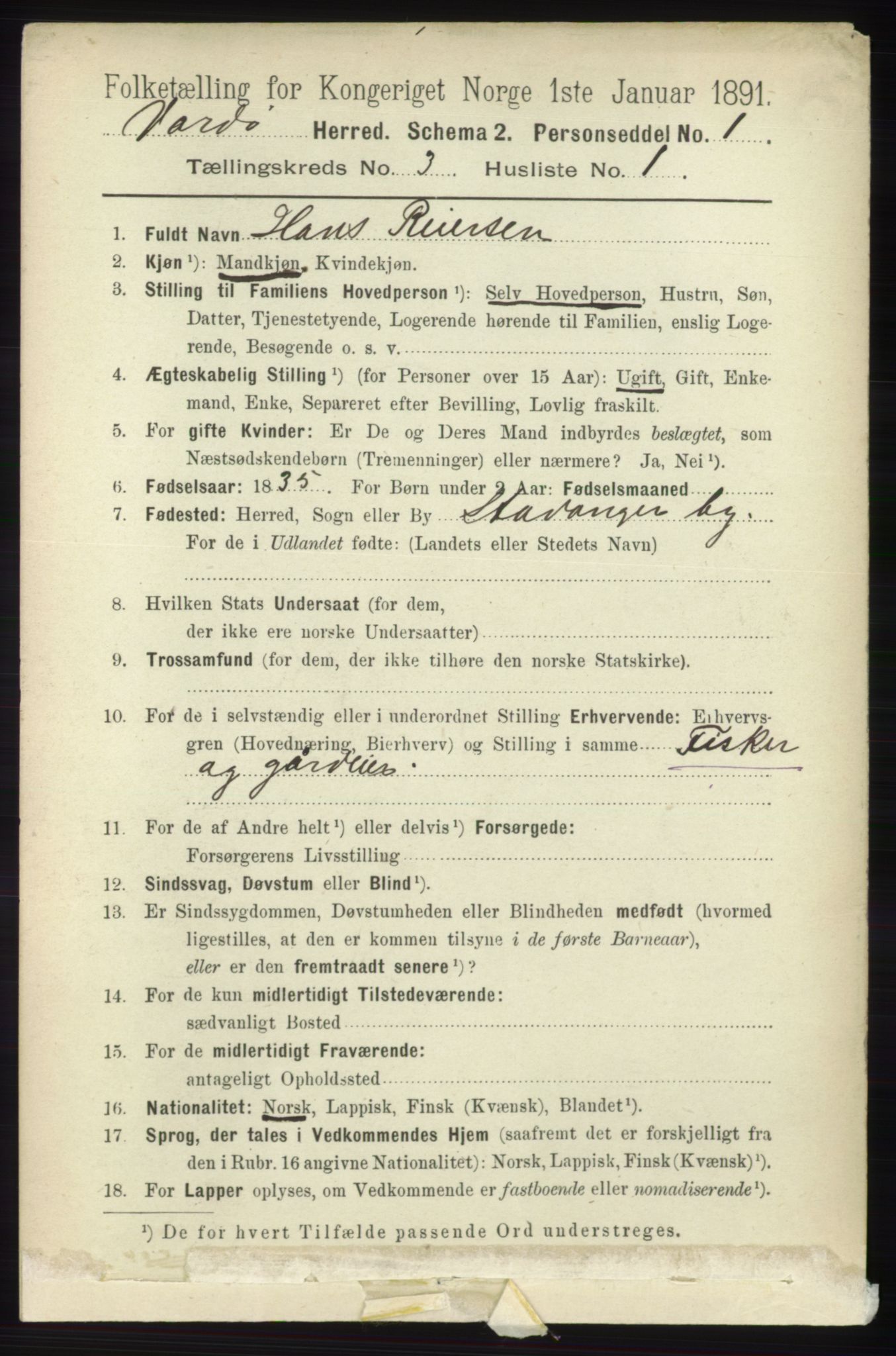 RA, 1891 census for 2028 Vardø, 1891, p. 822