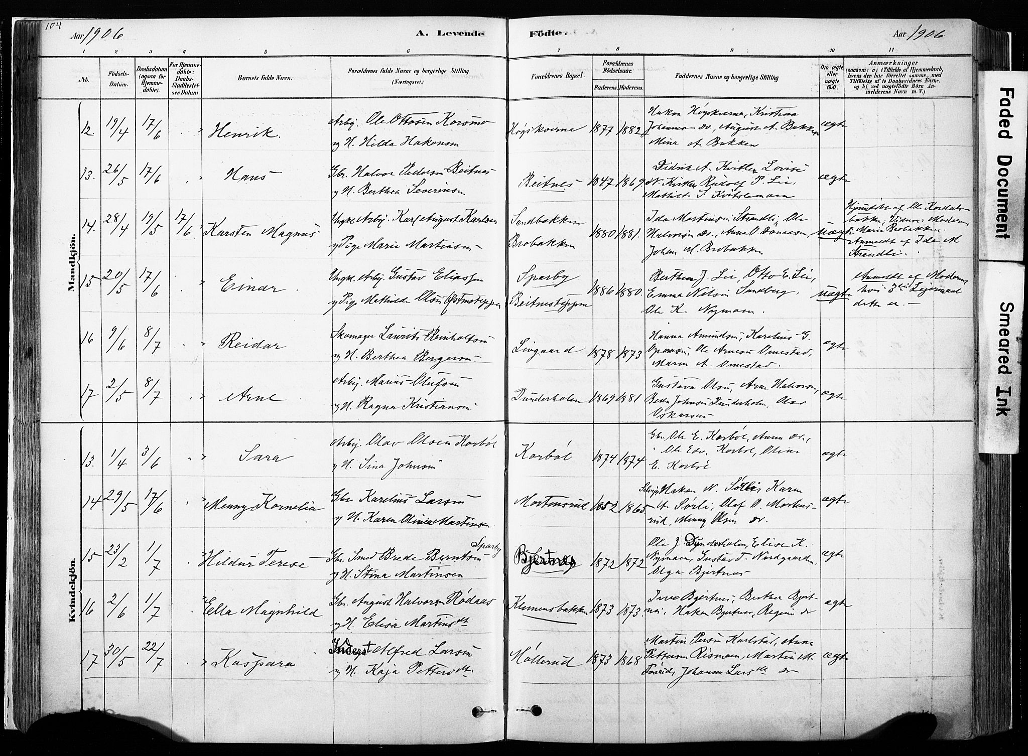 Hof prestekontor, SAH/PREST-038/H/Ha/Haa/L0010: Parish register (official) no. 10, 1878-1909, p. 104