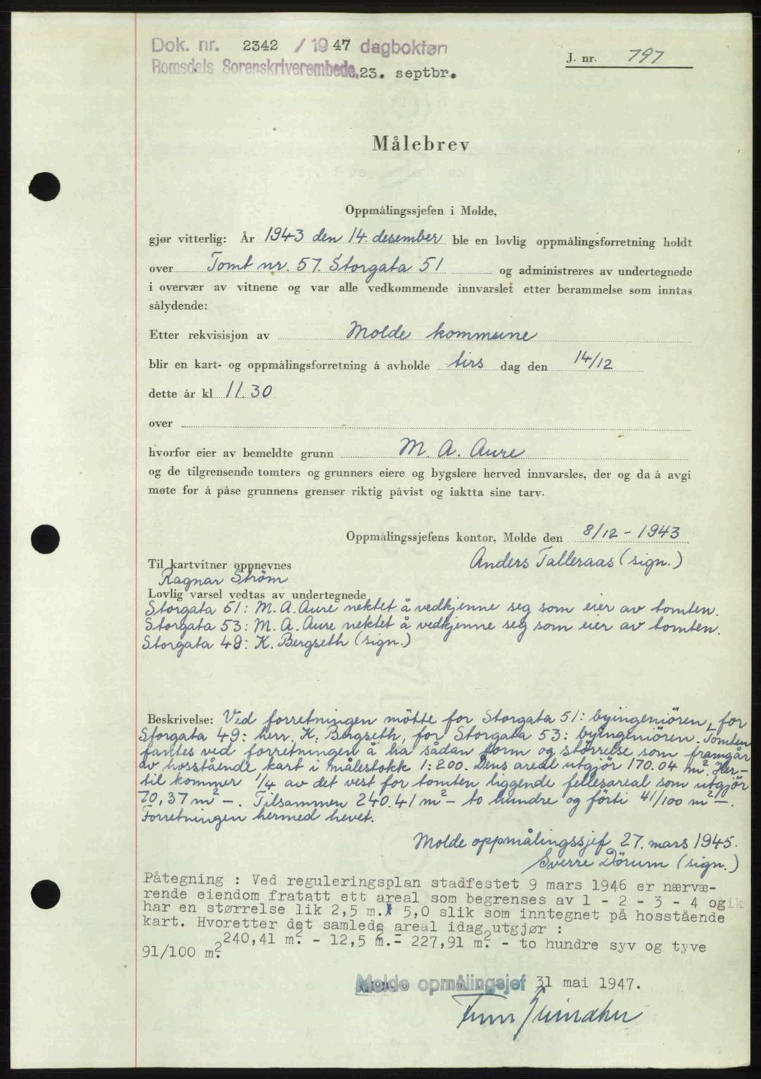 Romsdal sorenskriveri, SAT/A-4149/1/2/2C: Mortgage book no. A24, 1947-1947, Diary no: : 2342/1947