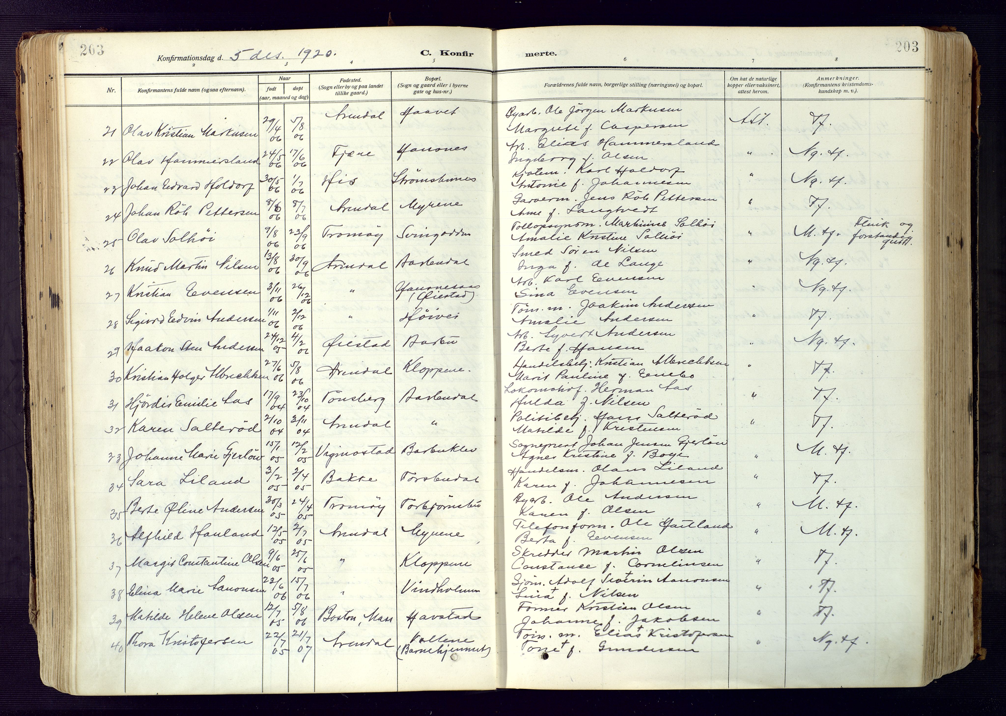 Barbu sokneprestkontor, SAK/1111-0003/F/Fa/L0006: Parish register (official) no. A 6, 1910-1929, p. 203