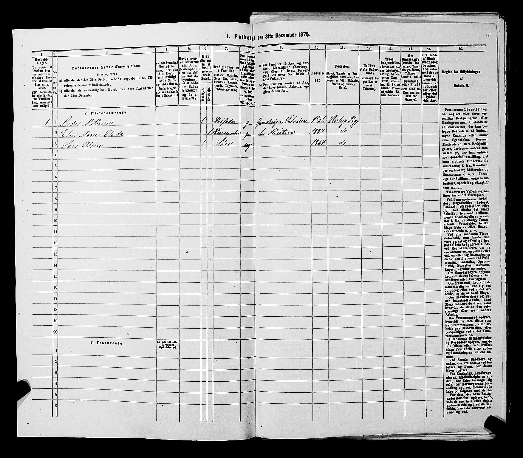 RA, 1875 census for 0114P Varteig, 1875, p. 111
