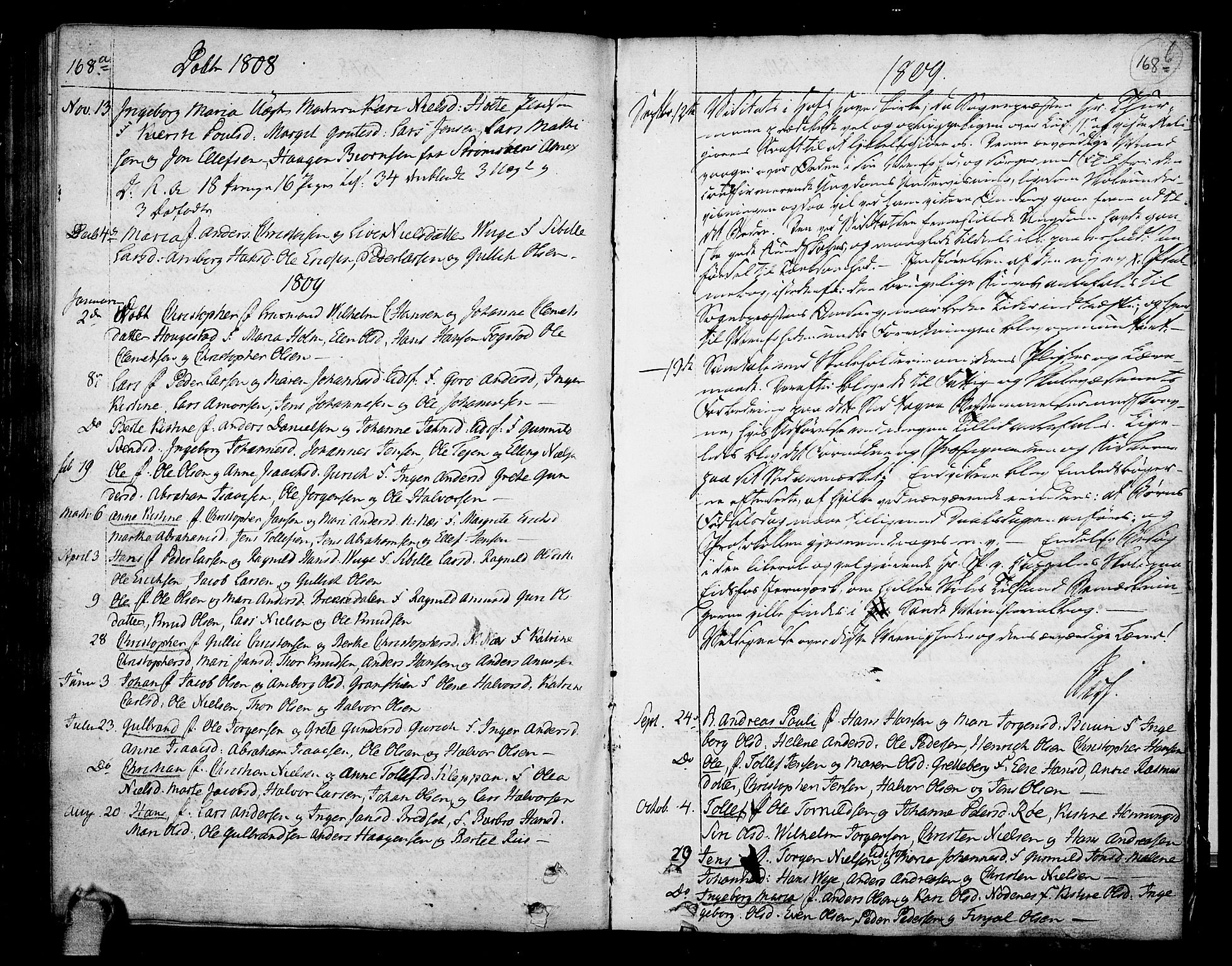 Hof kirkebøker, AV/SAKO-A-64/F/Fa/L0003: Parish register (official) no. I 3, 1782-1814, p. 168-169