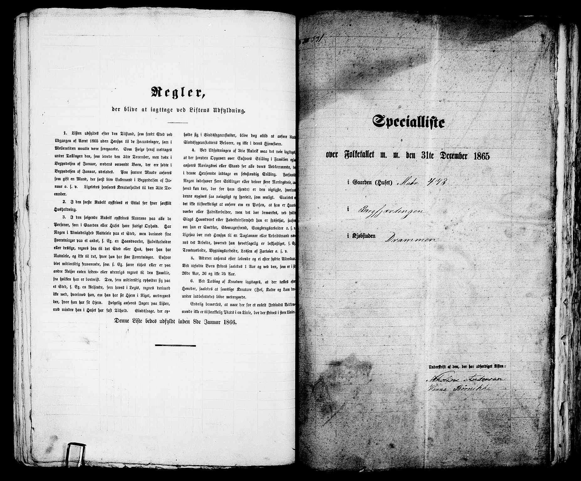 RA, 1865 census for Bragernes in Drammen, 1865, p. 1105