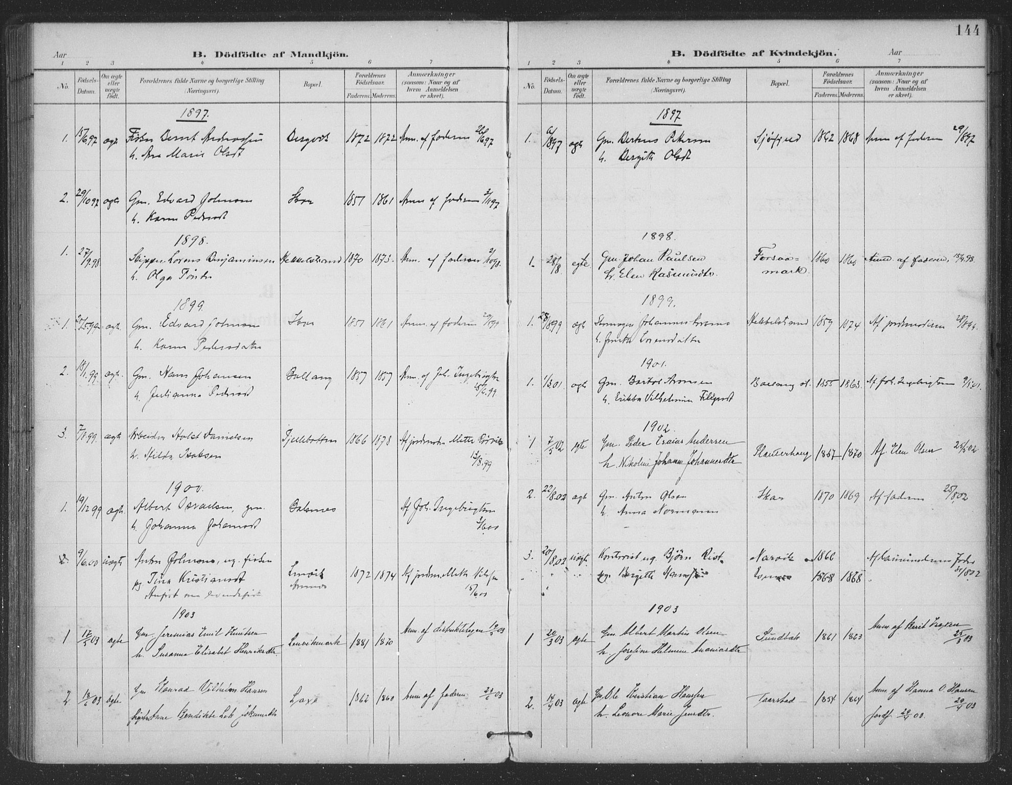 Ministerialprotokoller, klokkerbøker og fødselsregistre - Nordland, AV/SAT-A-1459/863/L0899: Parish register (official) no. 863A11, 1897-1906, p. 144