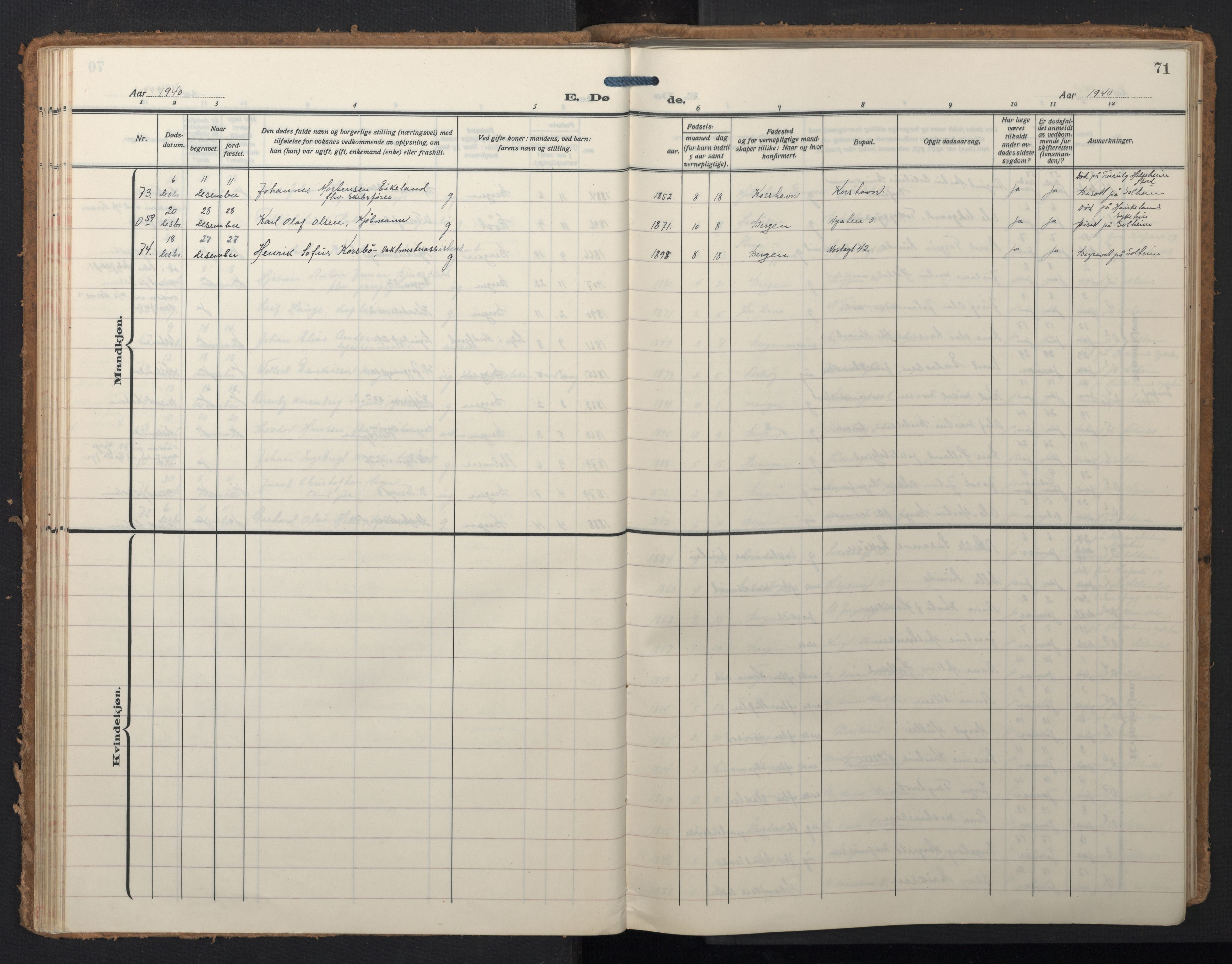 Domkirken sokneprestembete, SAB/A-74801/H/Hab/L0043: Parish register (copy) no. E 7, 1929-1965, p. 70b-71a