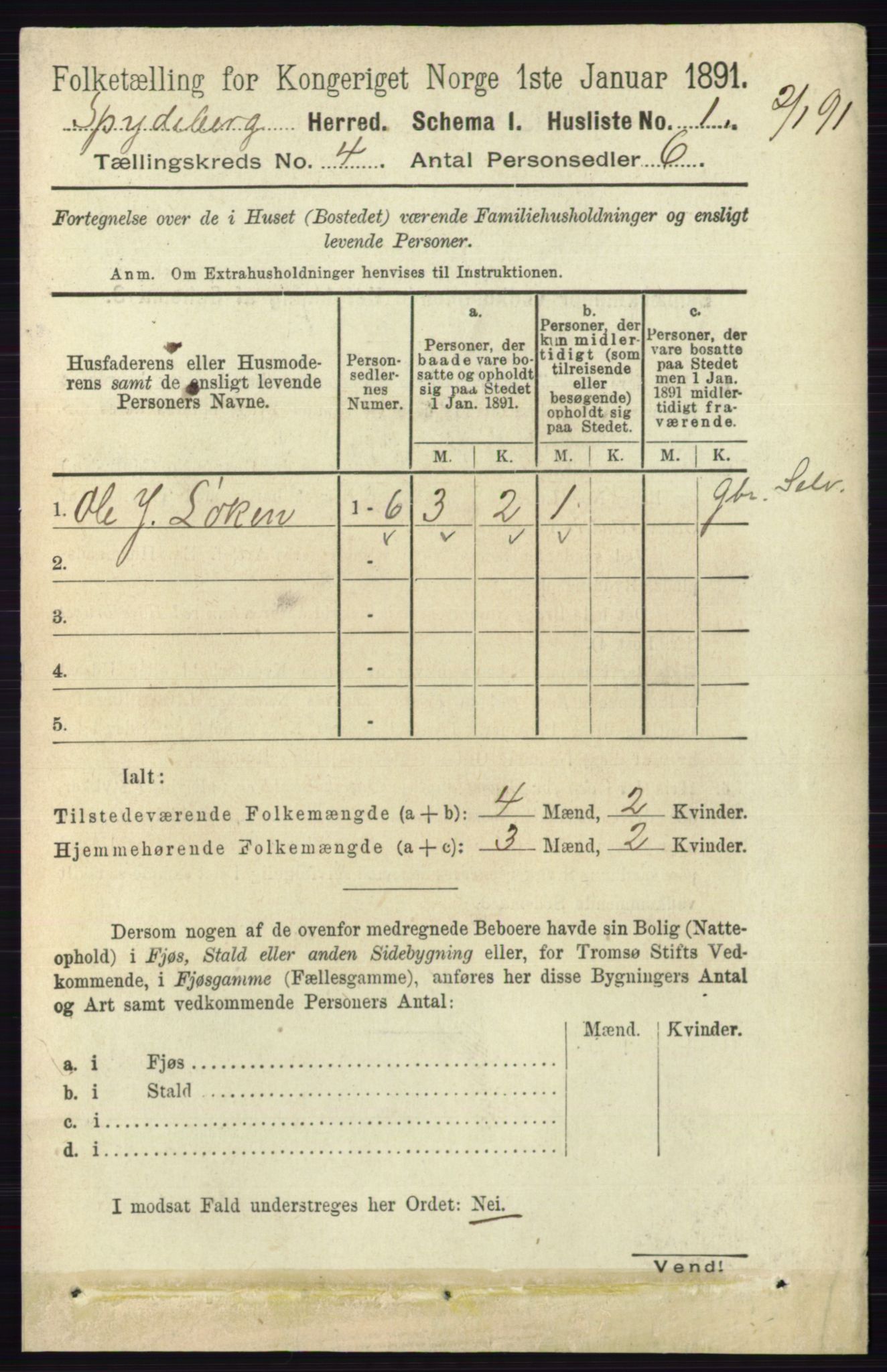 RA, 1891 census for 0123 Spydeberg, 1891, p. 1853