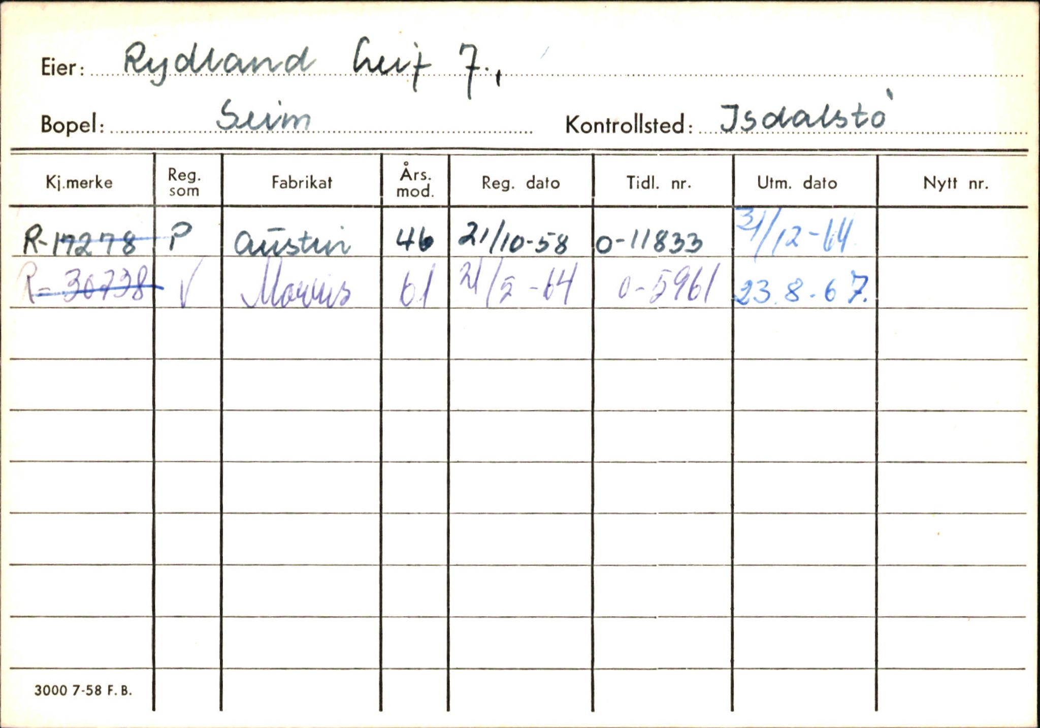 Statens vegvesen, Hordaland vegkontor, AV/SAB-A-5201/2/Ha/L0046: R-eierkort R-S, 1920-1971, p. 62