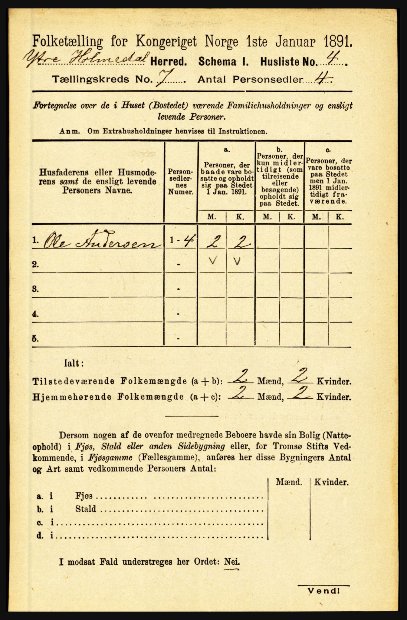 RA, 1891 census for 1429 Ytre Holmedal, 1891, p. 1571