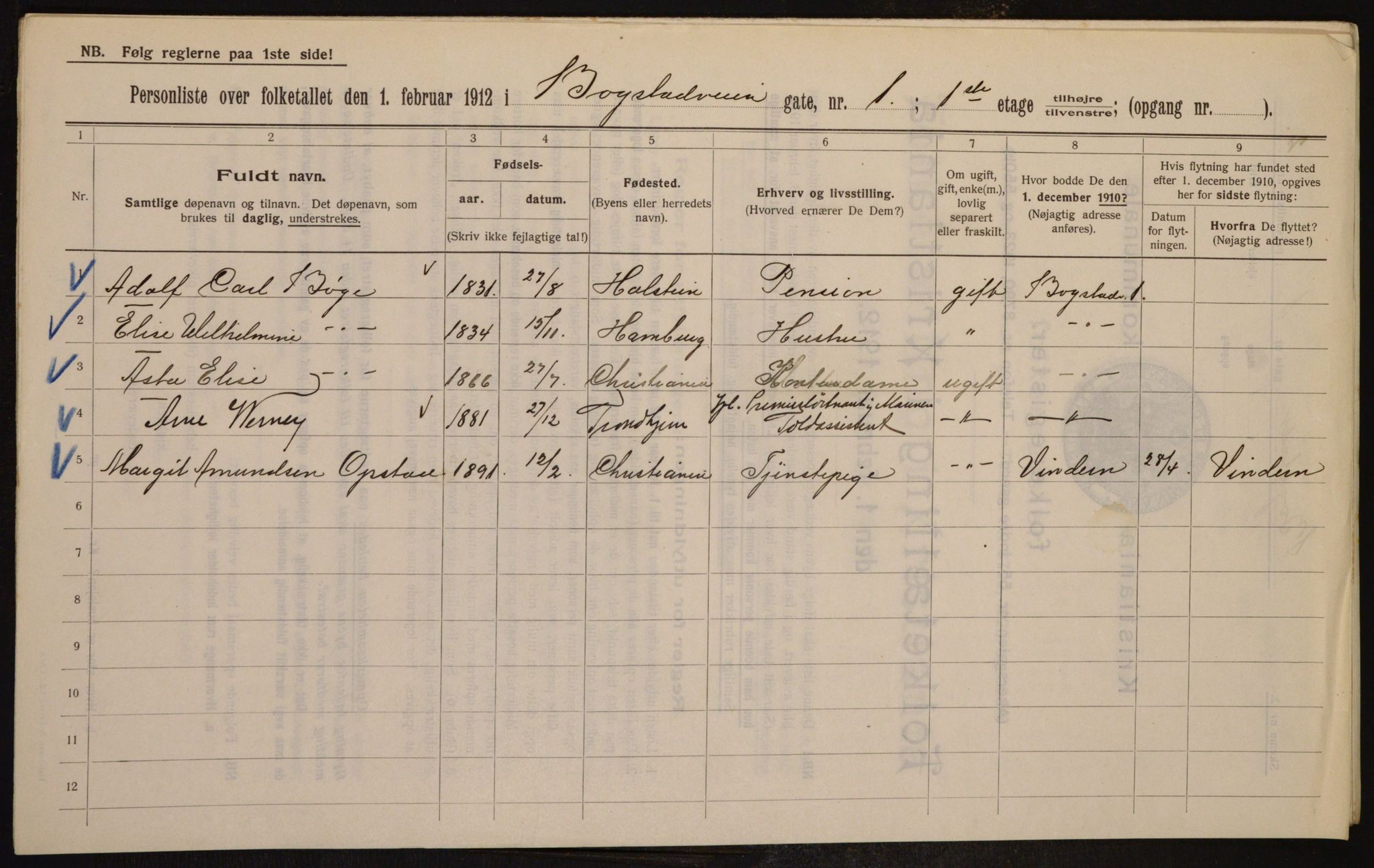 OBA, Municipal Census 1912 for Kristiania, 1912, p. 6652