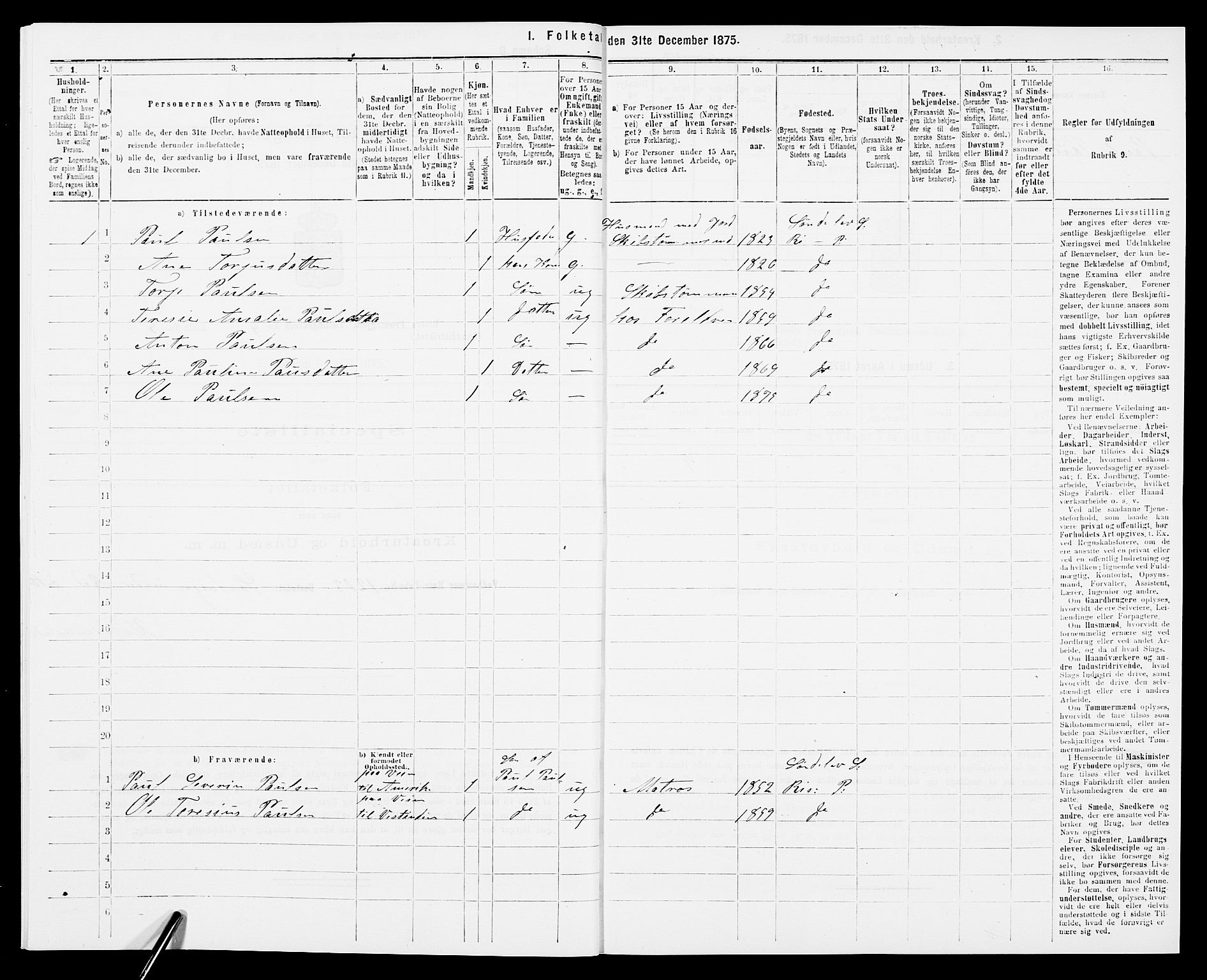 SAK, 1875 census for 0913L Risør/Søndeled, 1875, p. 619