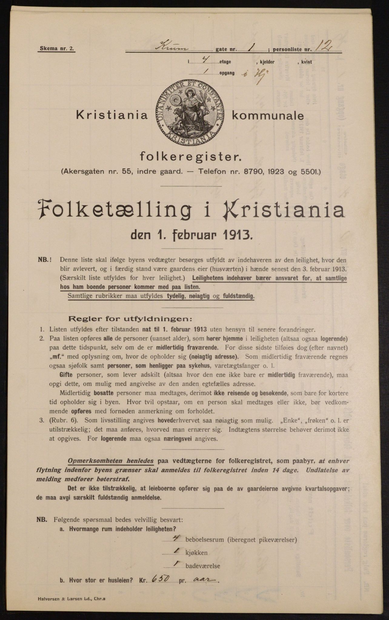 OBA, Municipal Census 1913 for Kristiania, 1913, p. 54434