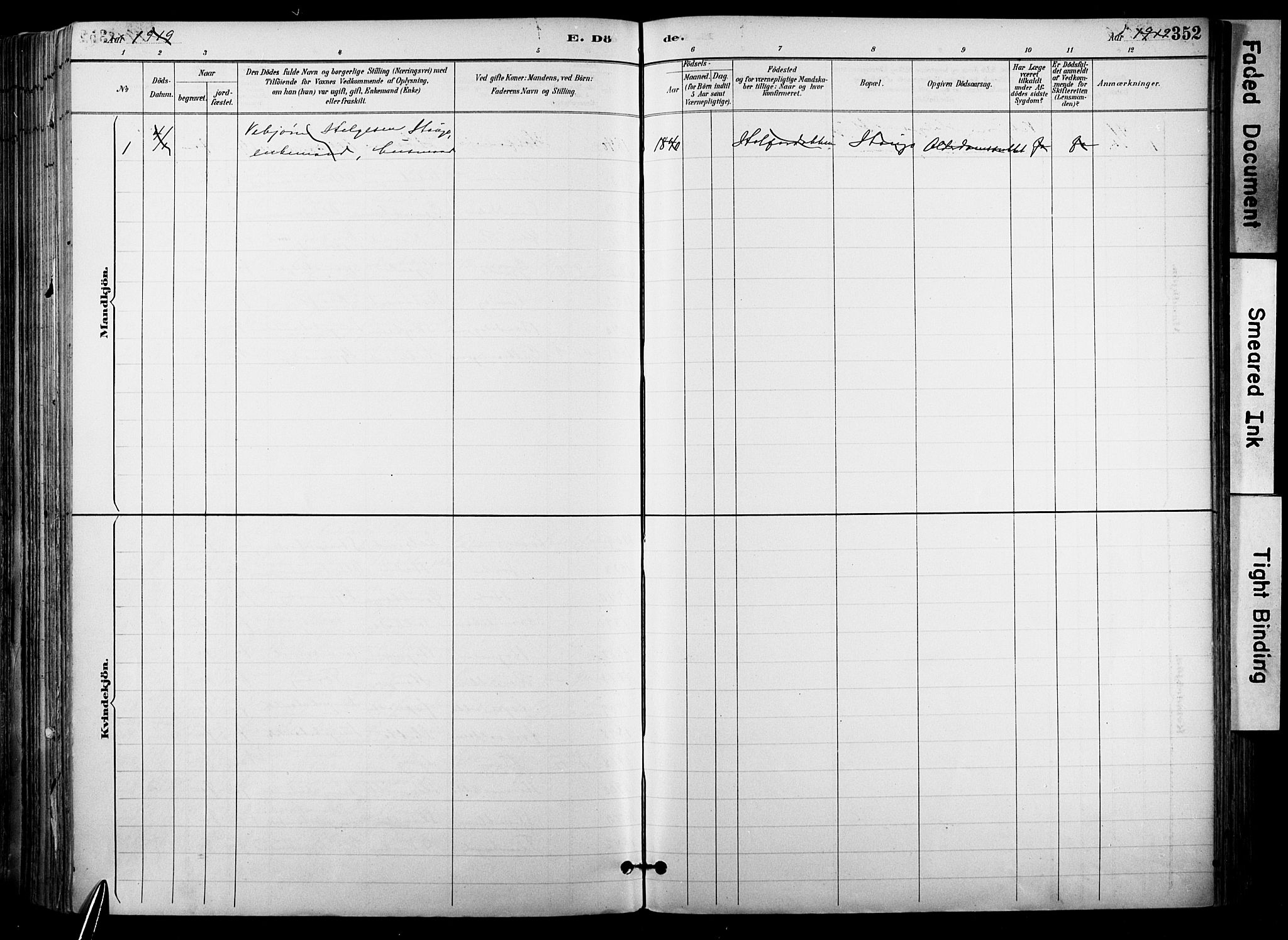 Hol kirkebøker, AV/SAKO-A-227/F/Fa/L0003: Parish register (official) no. I 3, 1887-1918, p. 352