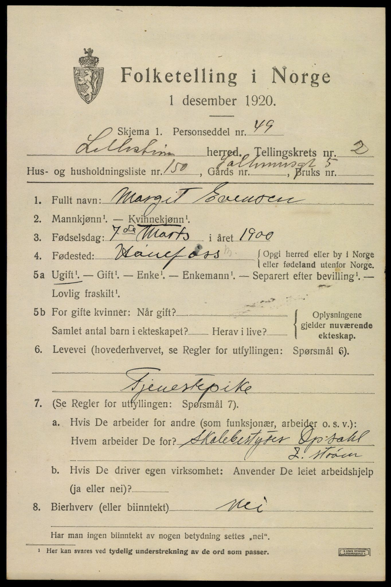 SAO, 1920 census for Lillestrøm, 1920, p. 7462