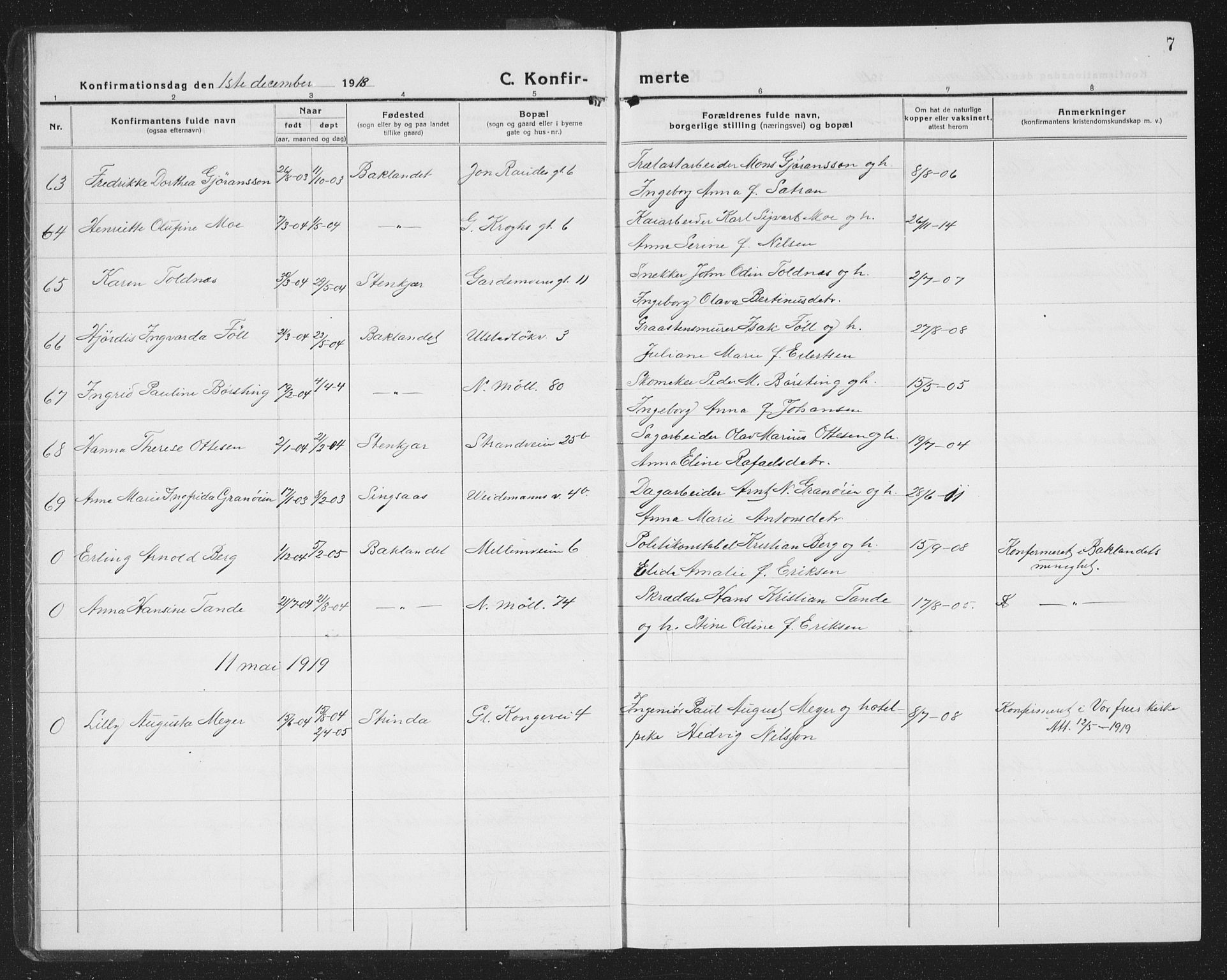 Ministerialprotokoller, klokkerbøker og fødselsregistre - Sør-Trøndelag, SAT/A-1456/605/L0258: Parish register (copy) no. 605C05, 1918-1930, p. 7