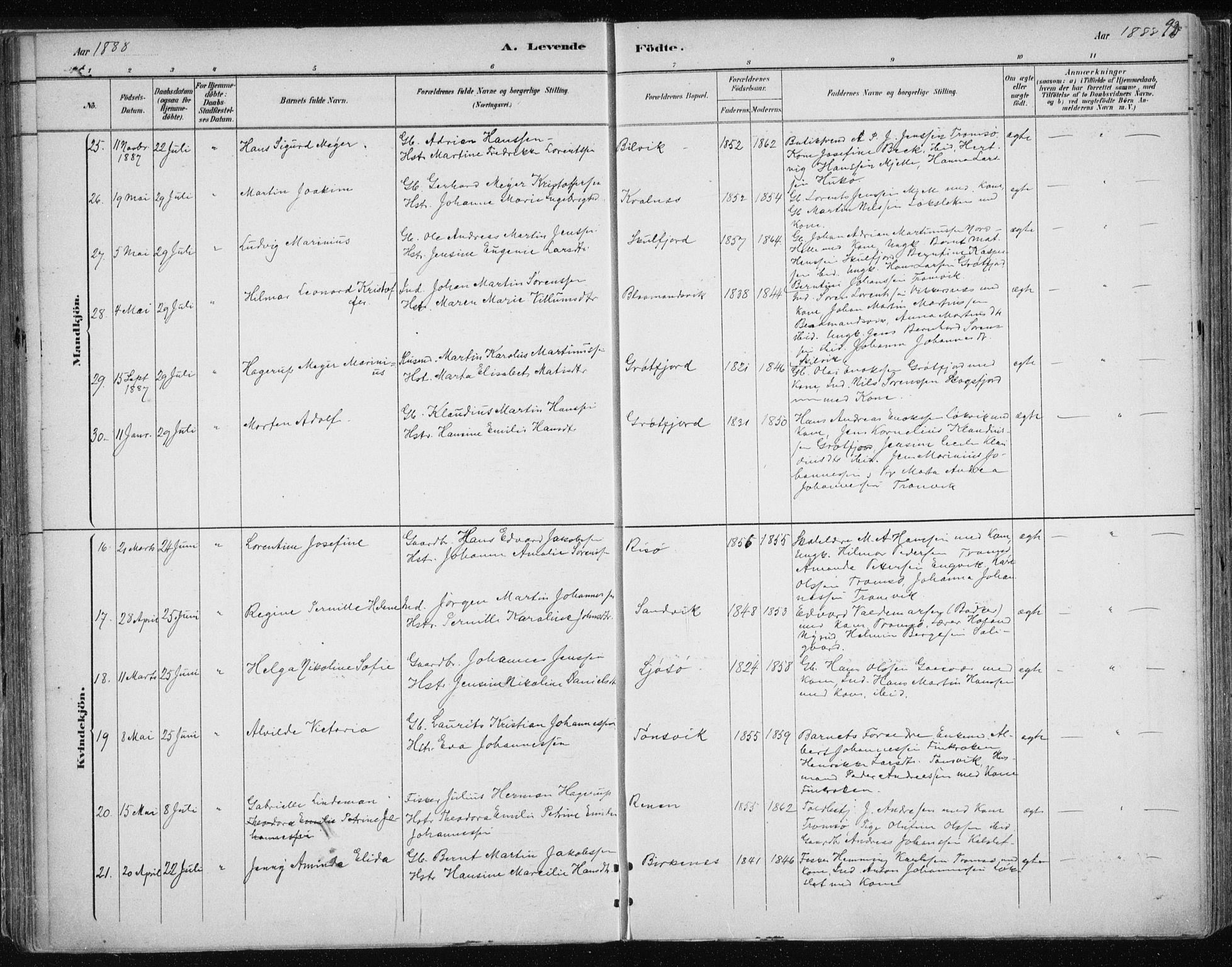 Tromsøysund sokneprestkontor, AV/SATØ-S-1304/G/Ga/L0004kirke: Parish register (official) no. 4, 1880-1888, p. 93