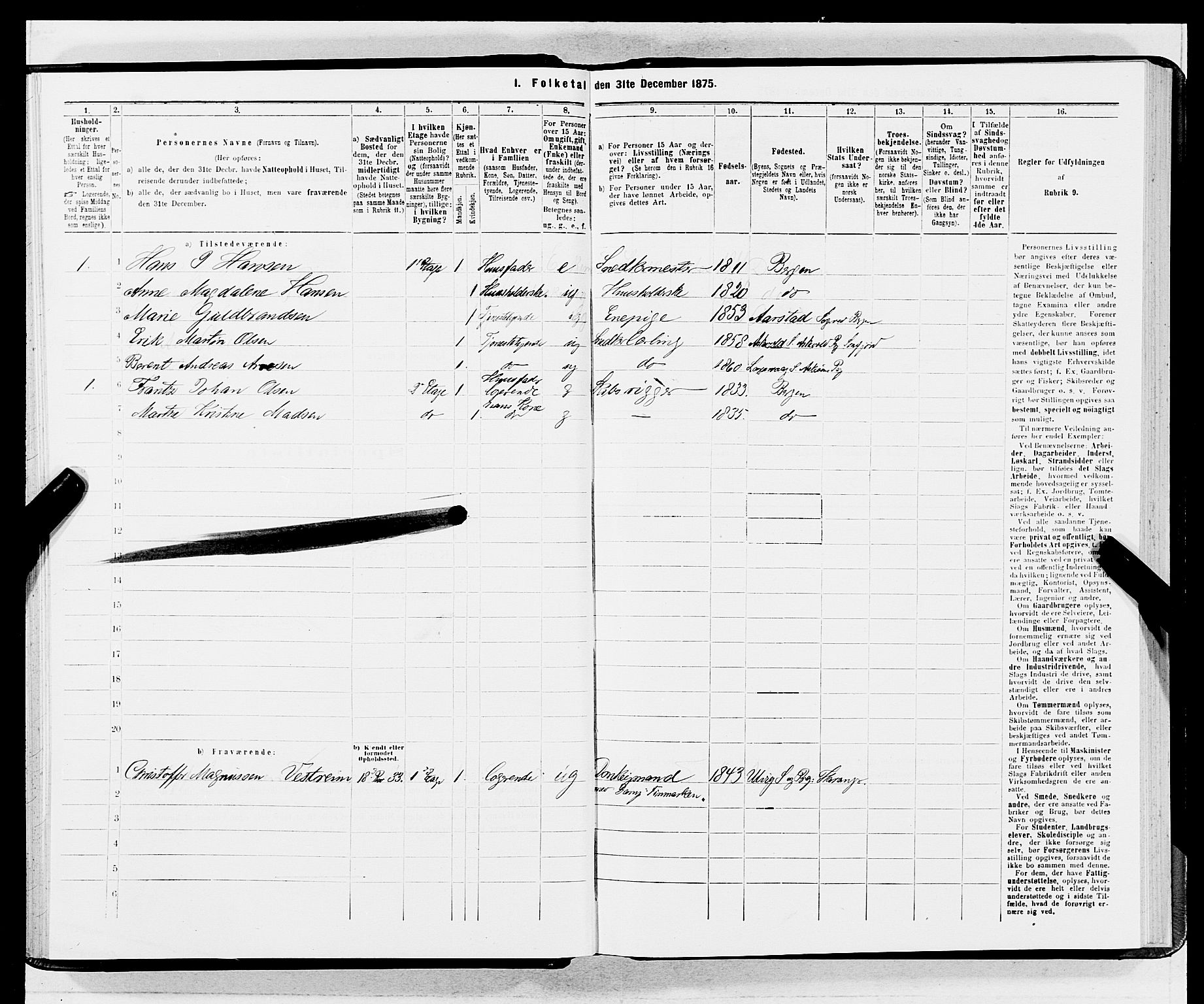 SAB, 1875 census for 1301 Bergen, 1875, p. 3954