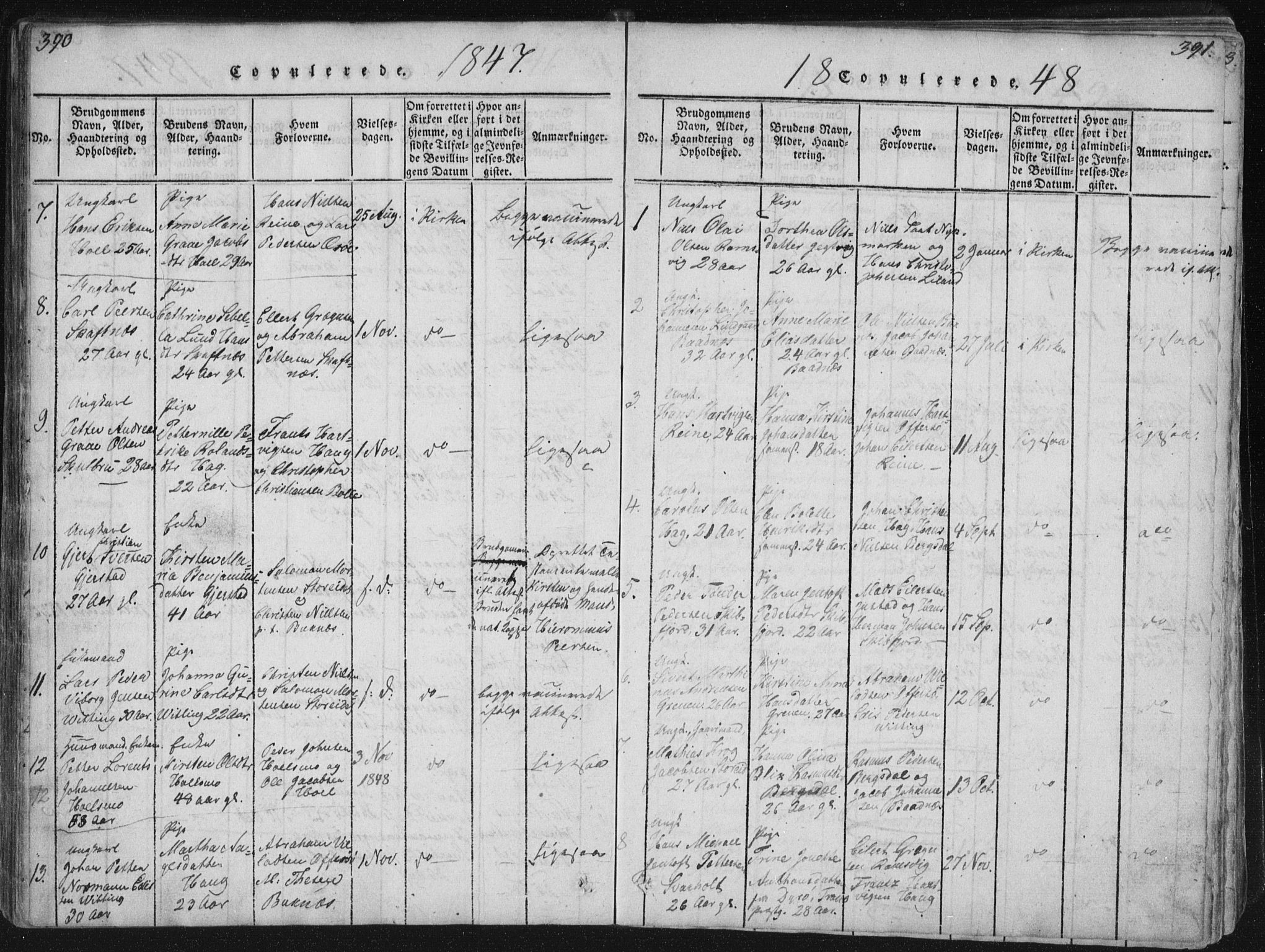 Ministerialprotokoller, klokkerbøker og fødselsregistre - Nordland, SAT/A-1459/881/L1164: Parish register (copy) no. 881C01, 1818-1853, p. 390-391