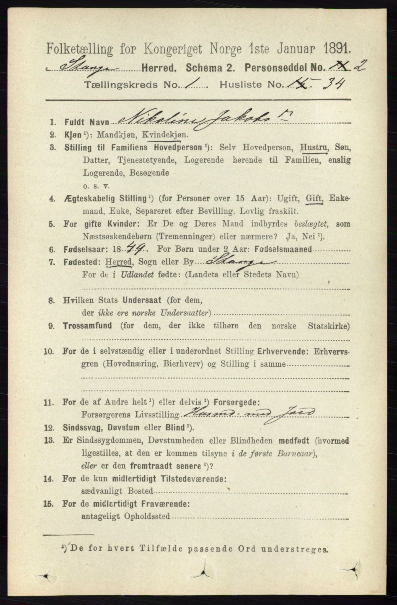 RA, 1891 census for 0417 Stange, 1891, p. 408