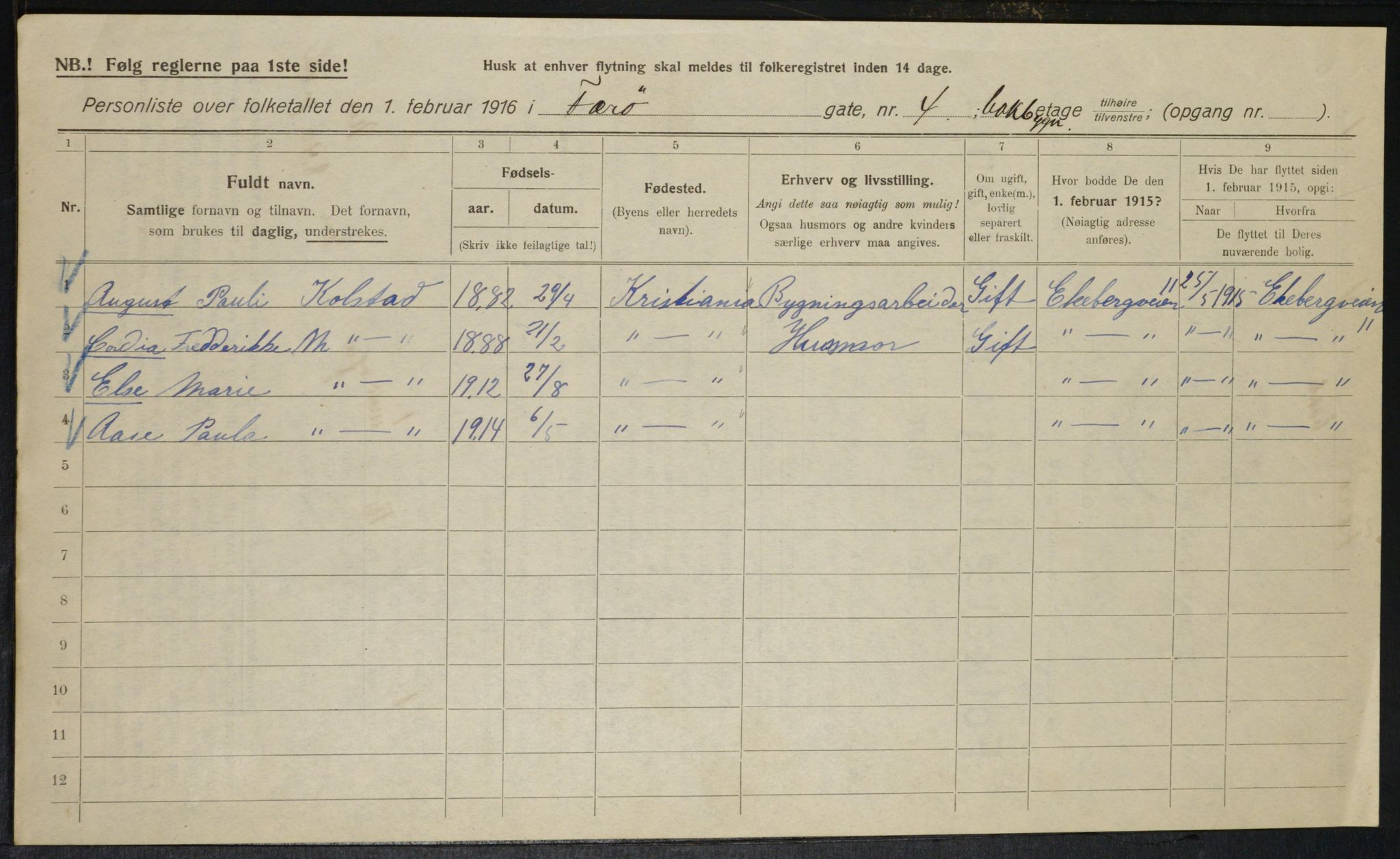 OBA, Municipal Census 1916 for Kristiania, 1916, p. 29069