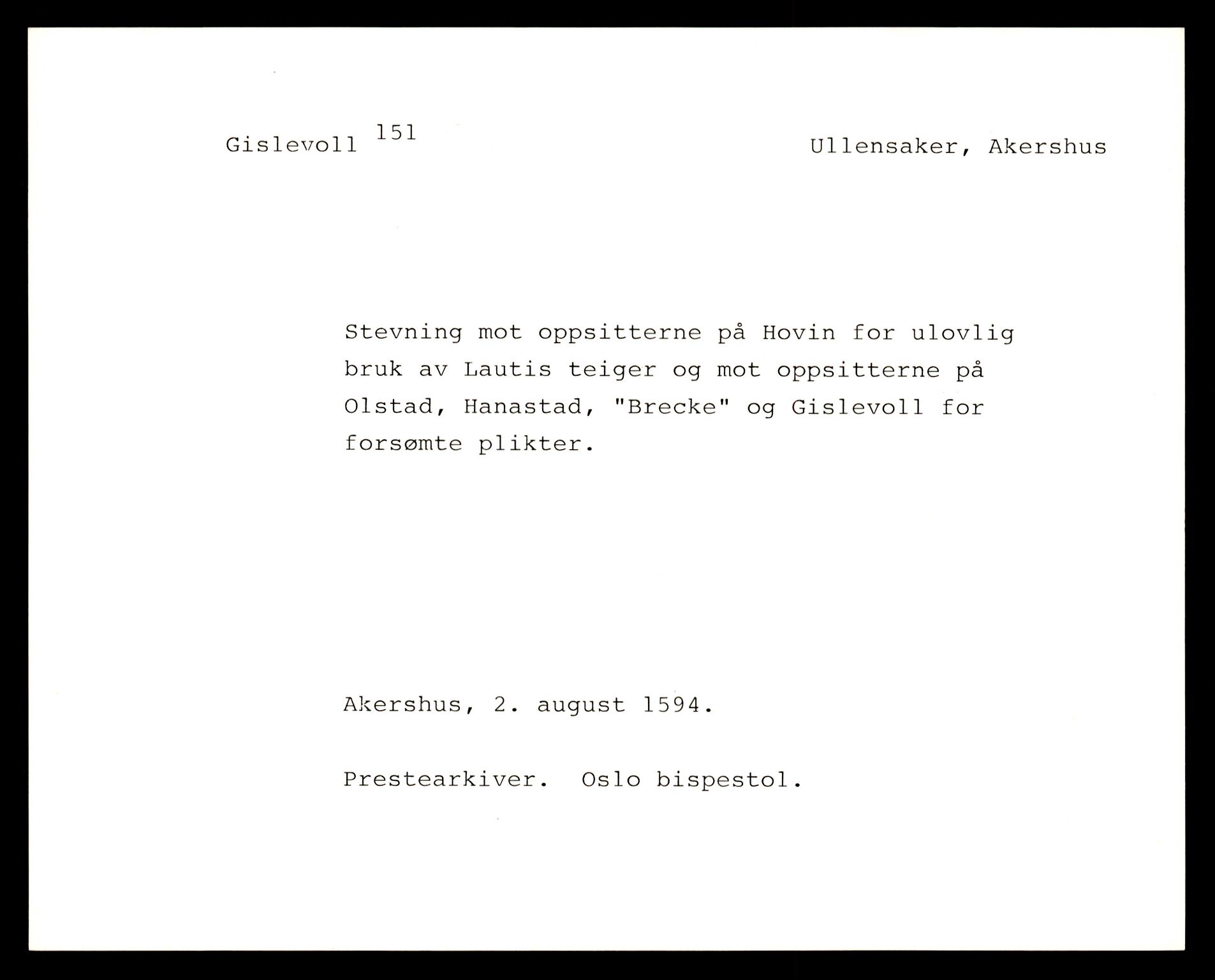 Riksarkivets diplomsamling, AV/RA-EA-5965/F35/F35e/L0006: Registreringssedler Akershus 2, 1400-1700, p. 593