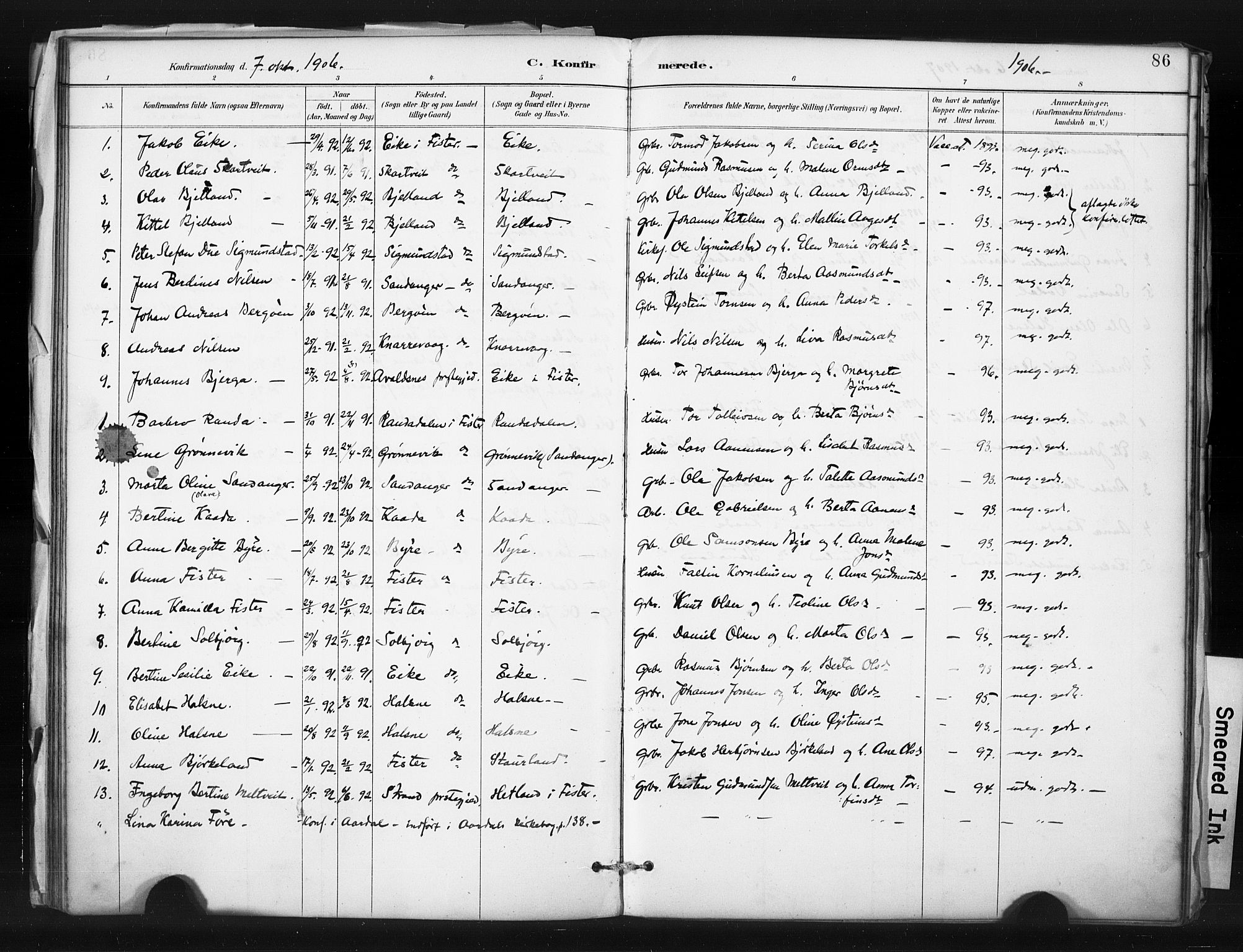 Hjelmeland sokneprestkontor, SAST/A-101843/01/IV/L0015: Parish register (official) no. A 15, 1887-1910, p. 86