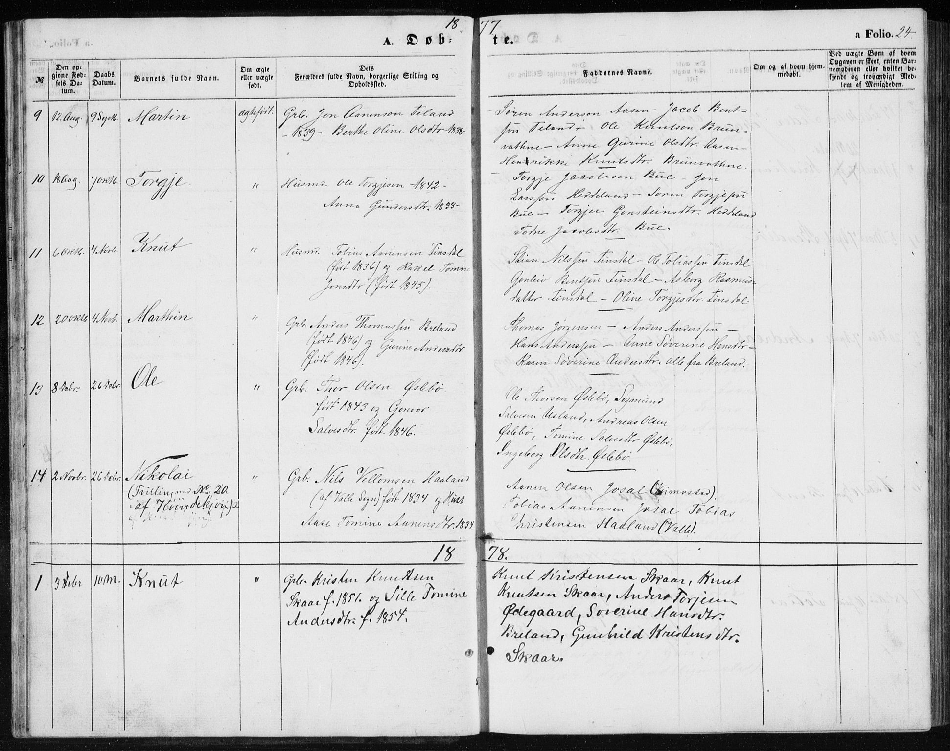 Holum sokneprestkontor, AV/SAK-1111-0022/F/Fb/Fbc/L0002: Parish register (copy) no. B 2, 1860-1882, p. 24