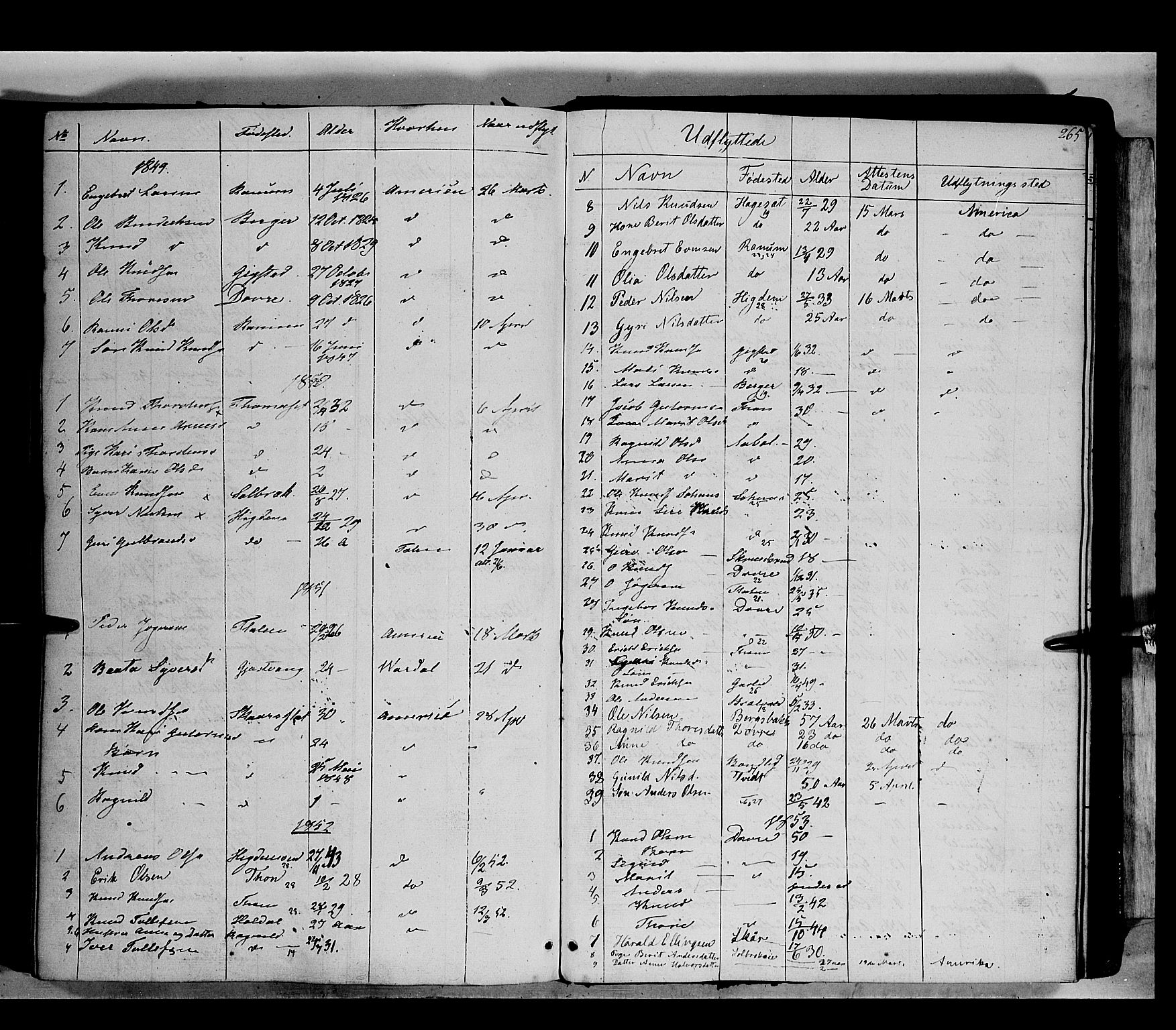 Nord-Aurdal prestekontor, SAH/PREST-132/H/Ha/Haa/L0007: Parish register (official) no. 7, 1842-1863, p. 265