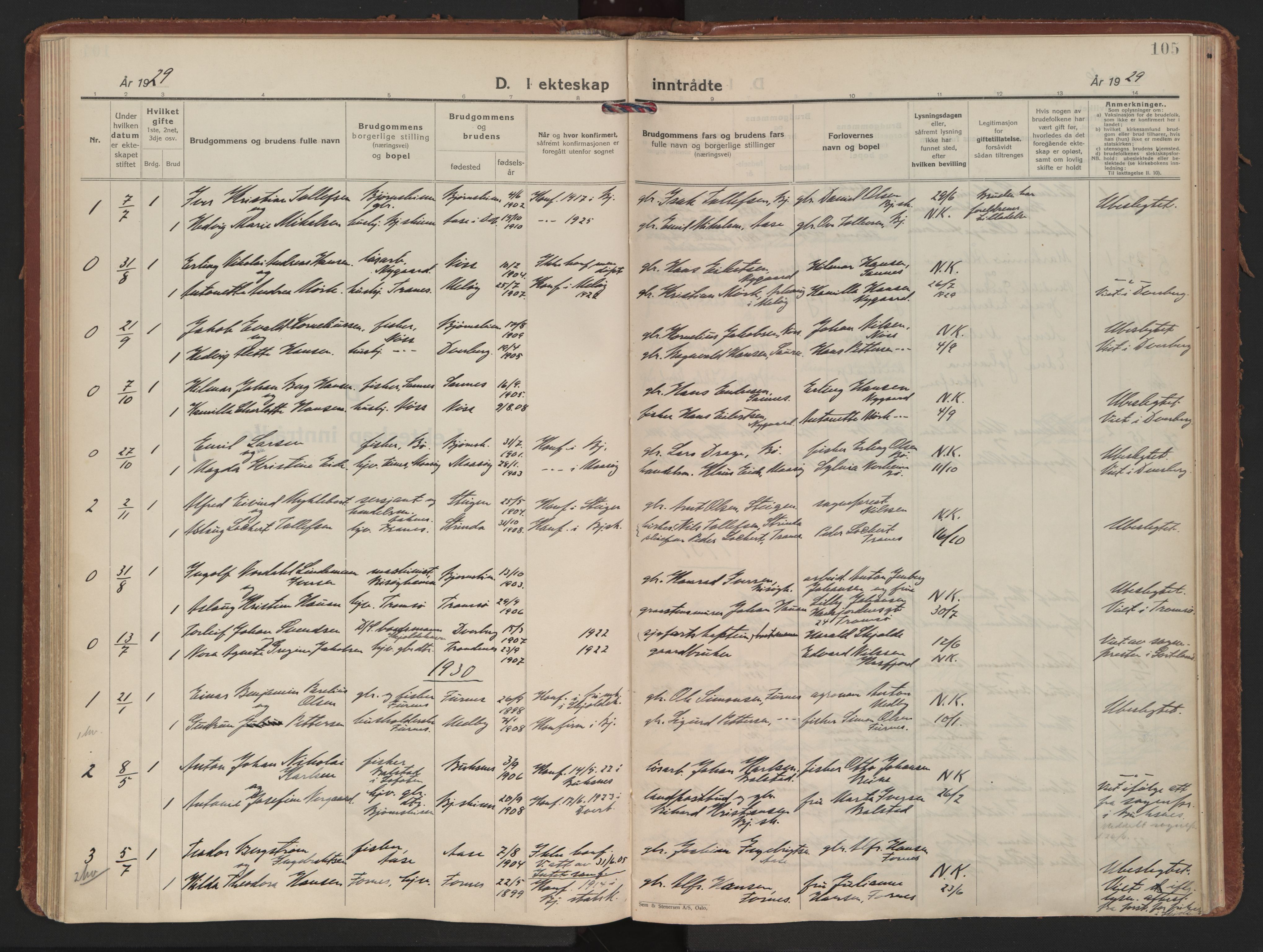 Ministerialprotokoller, klokkerbøker og fødselsregistre - Nordland, AV/SAT-A-1459/898/L1424: Parish register (official) no. 898A04, 1928-1946, p. 105