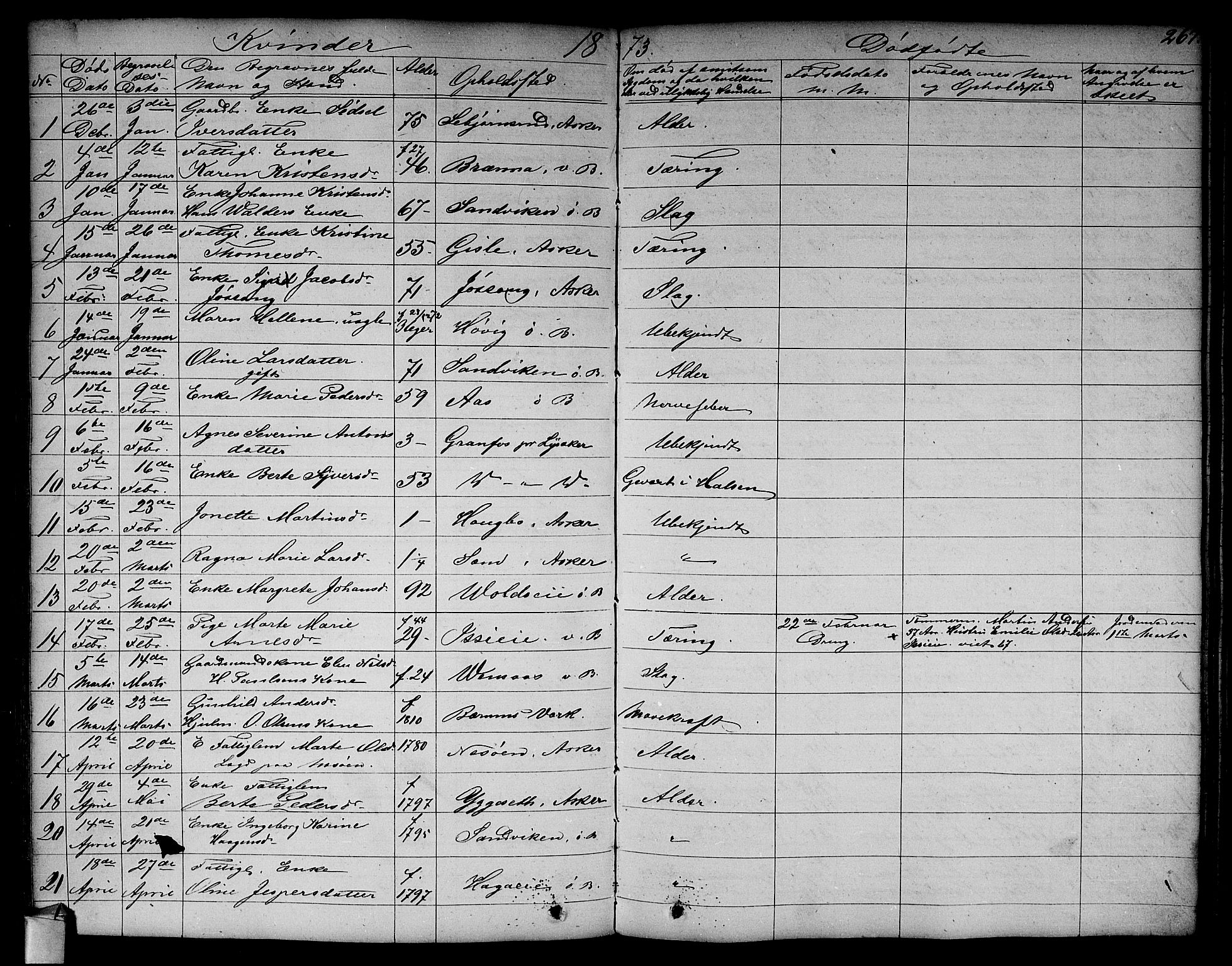 Asker prestekontor Kirkebøker, SAO/A-10256a/F/Fa/L0011: Parish register (official) no. I 11, 1825-1878, p. 267