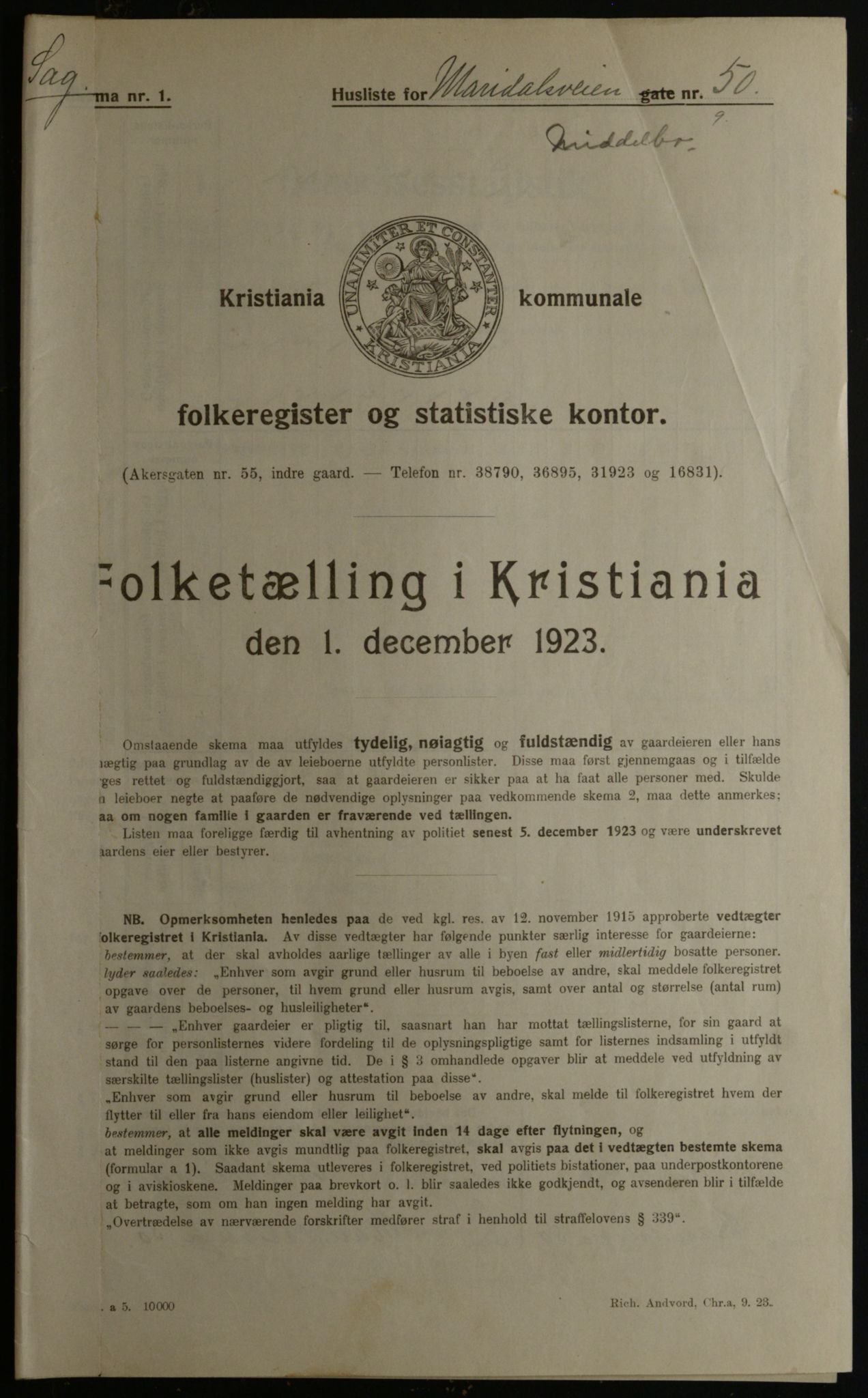 OBA, Municipal Census 1923 for Kristiania, 1923, p. 68134