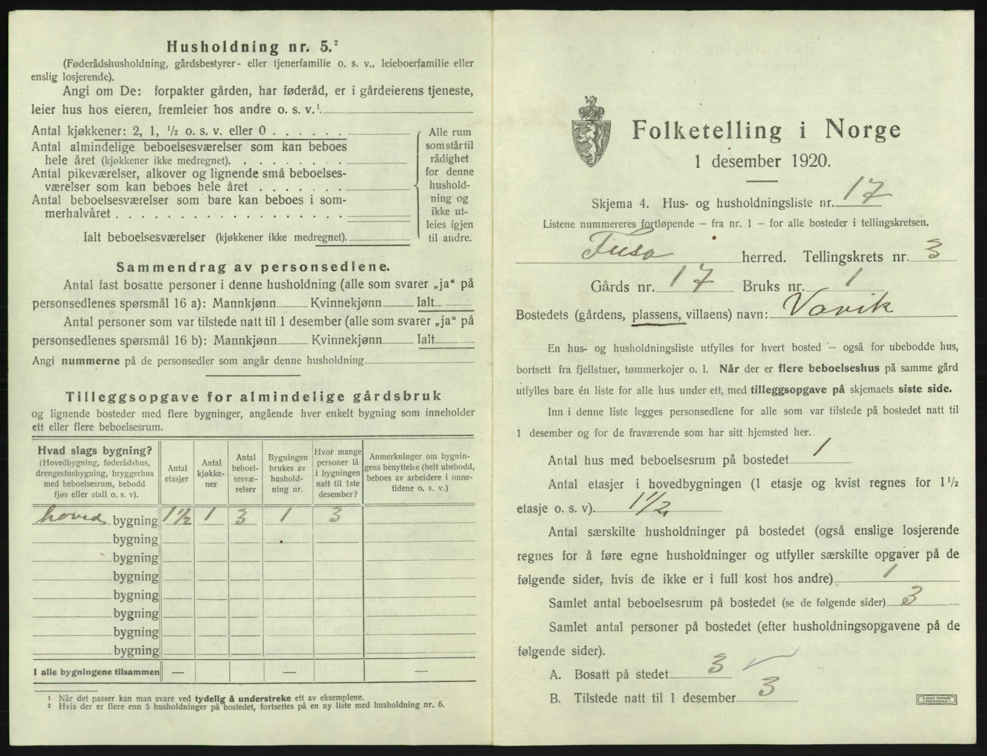 SAB, 1920 census for Fusa, 1920, p. 172