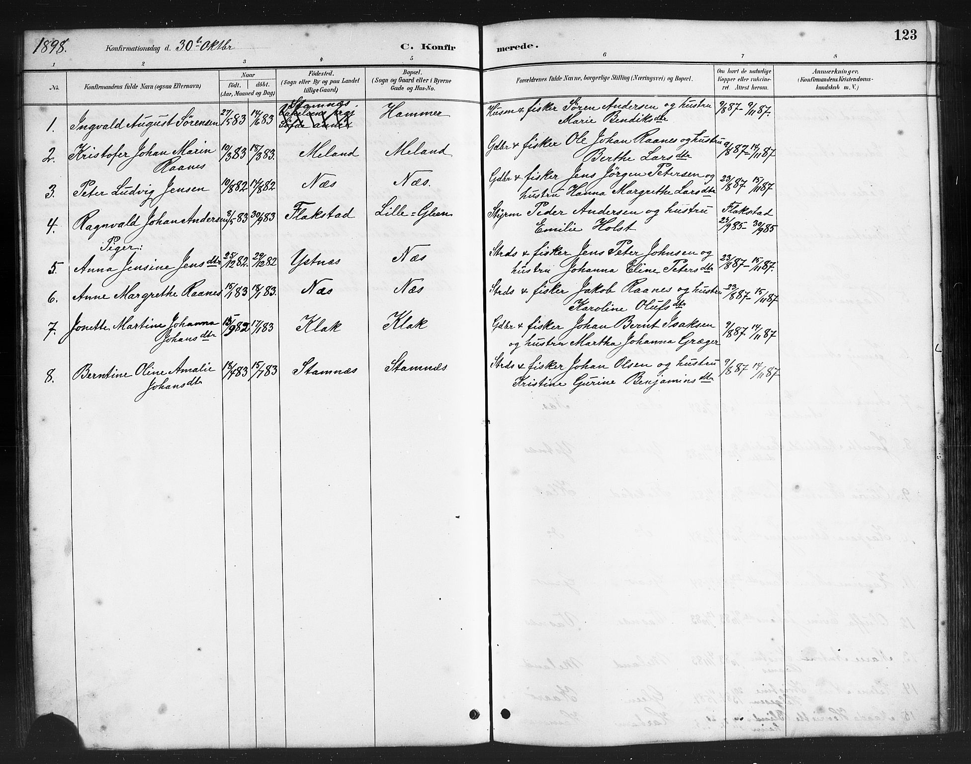 Ministerialprotokoller, klokkerbøker og fødselsregistre - Nordland, AV/SAT-A-1459/808/L0131: Parish register (copy) no. 808C02, 1879-1919, p. 123