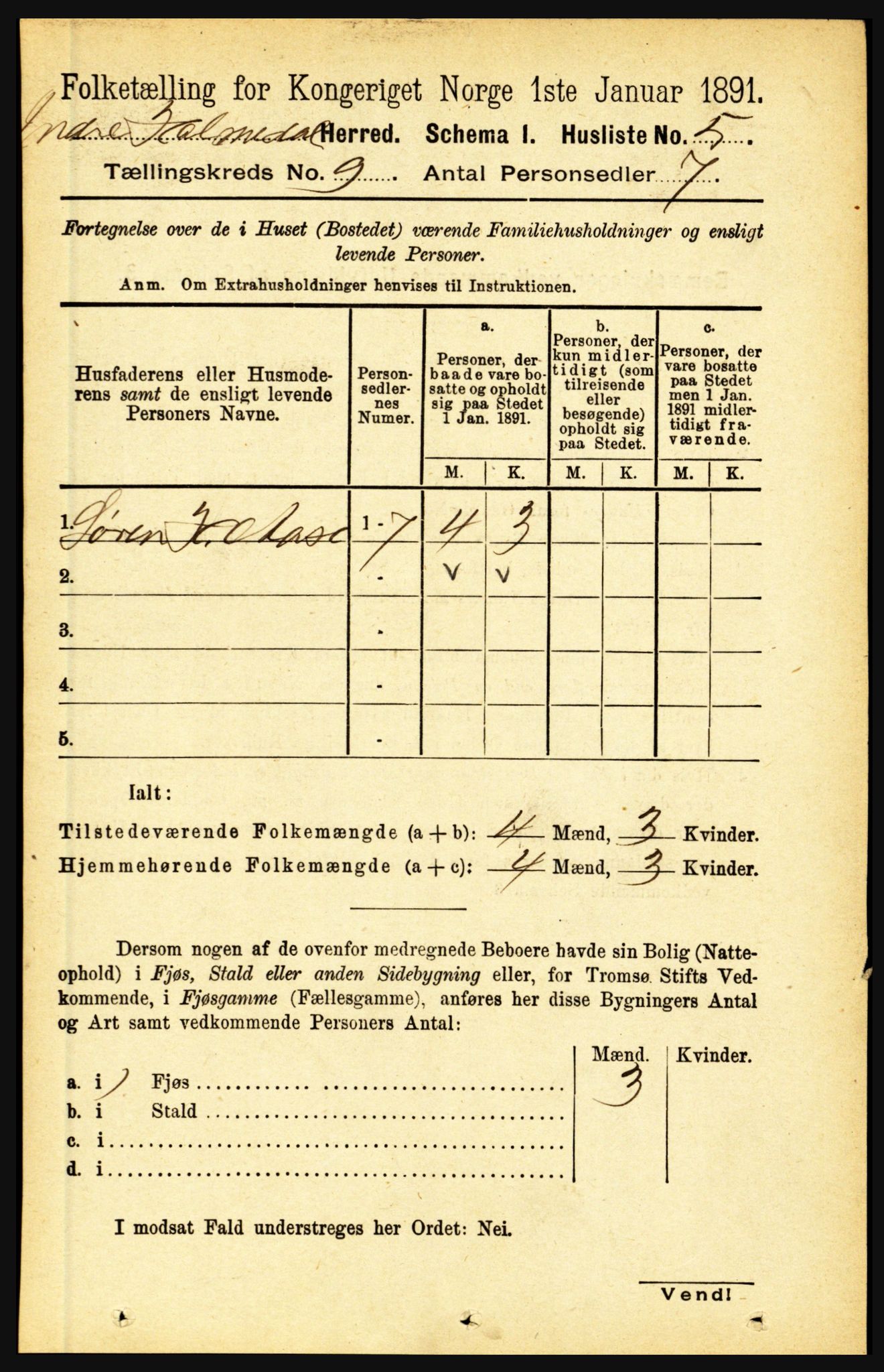 RA, 1891 census for 1430 Indre Holmedal, 1891, p. 3957