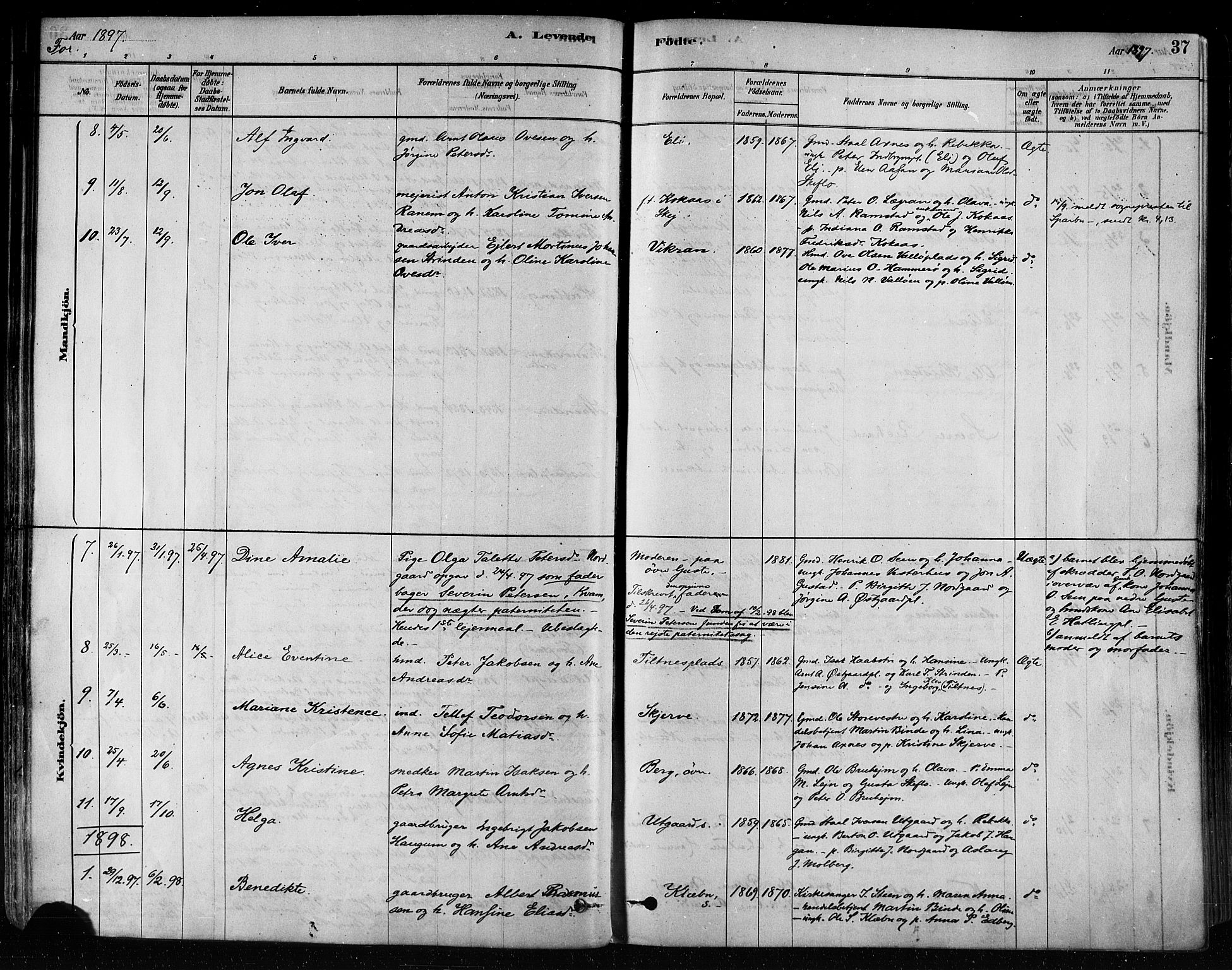 Ministerialprotokoller, klokkerbøker og fødselsregistre - Nord-Trøndelag, SAT/A-1458/746/L0448: Parish register (official) no. 746A07 /1, 1878-1900, p. 37
