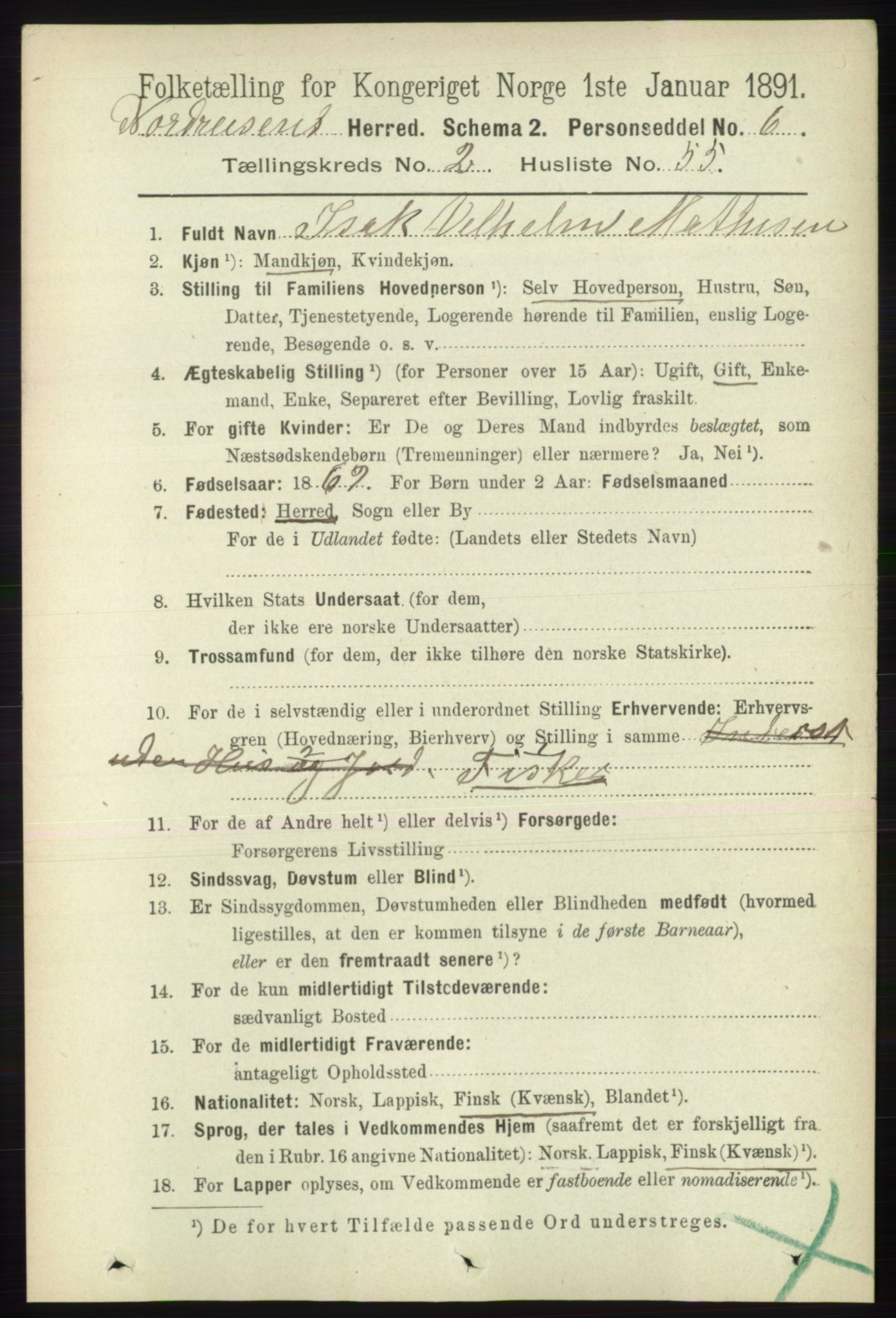 RA, 1891 census for 1942 Nordreisa, 1891, p. 1187