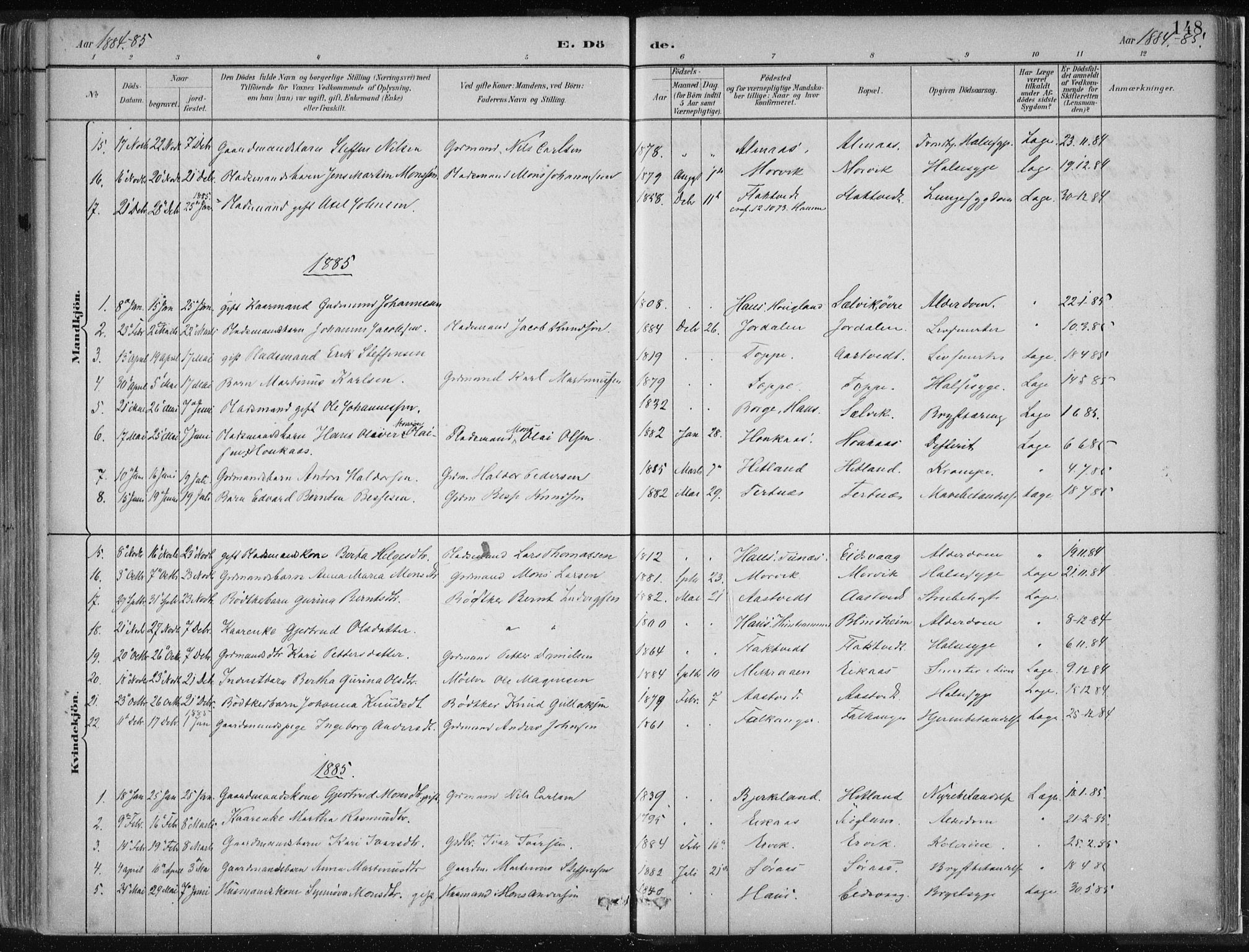 Hamre sokneprestembete, AV/SAB-A-75501/H/Ha/Haa/Haad/L0001: Parish register (official) no. D  1, 1882-1906, p. 148