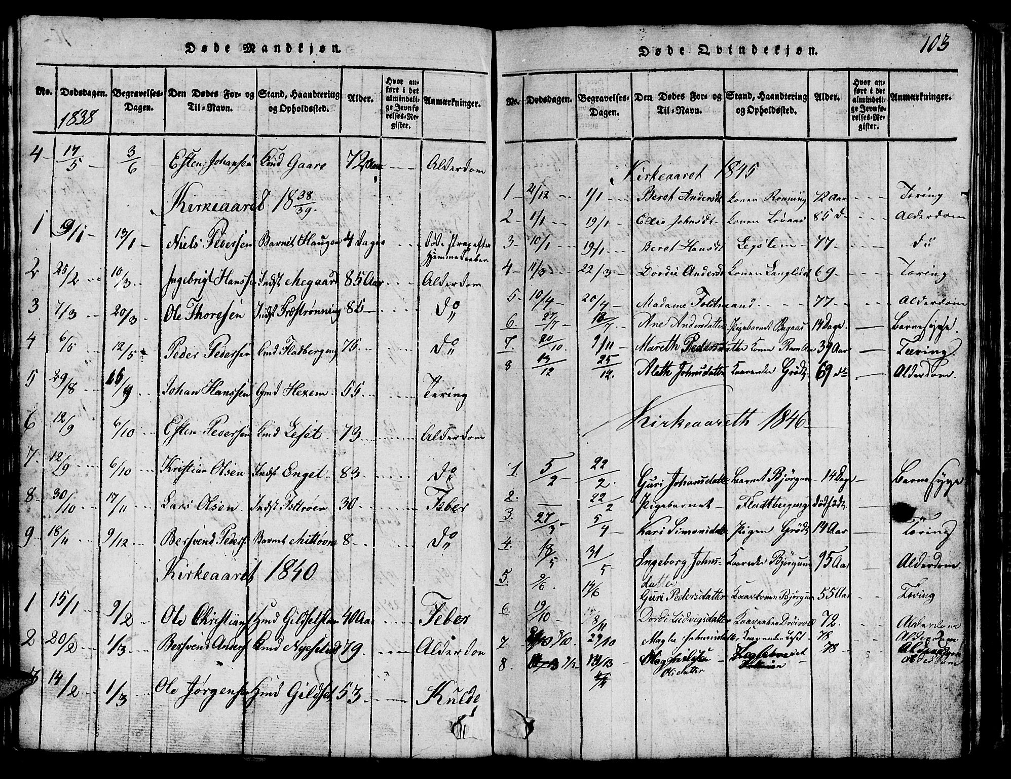 Ministerialprotokoller, klokkerbøker og fødselsregistre - Sør-Trøndelag, SAT/A-1456/685/L0976: Parish register (copy) no. 685C01, 1817-1878, p. 103