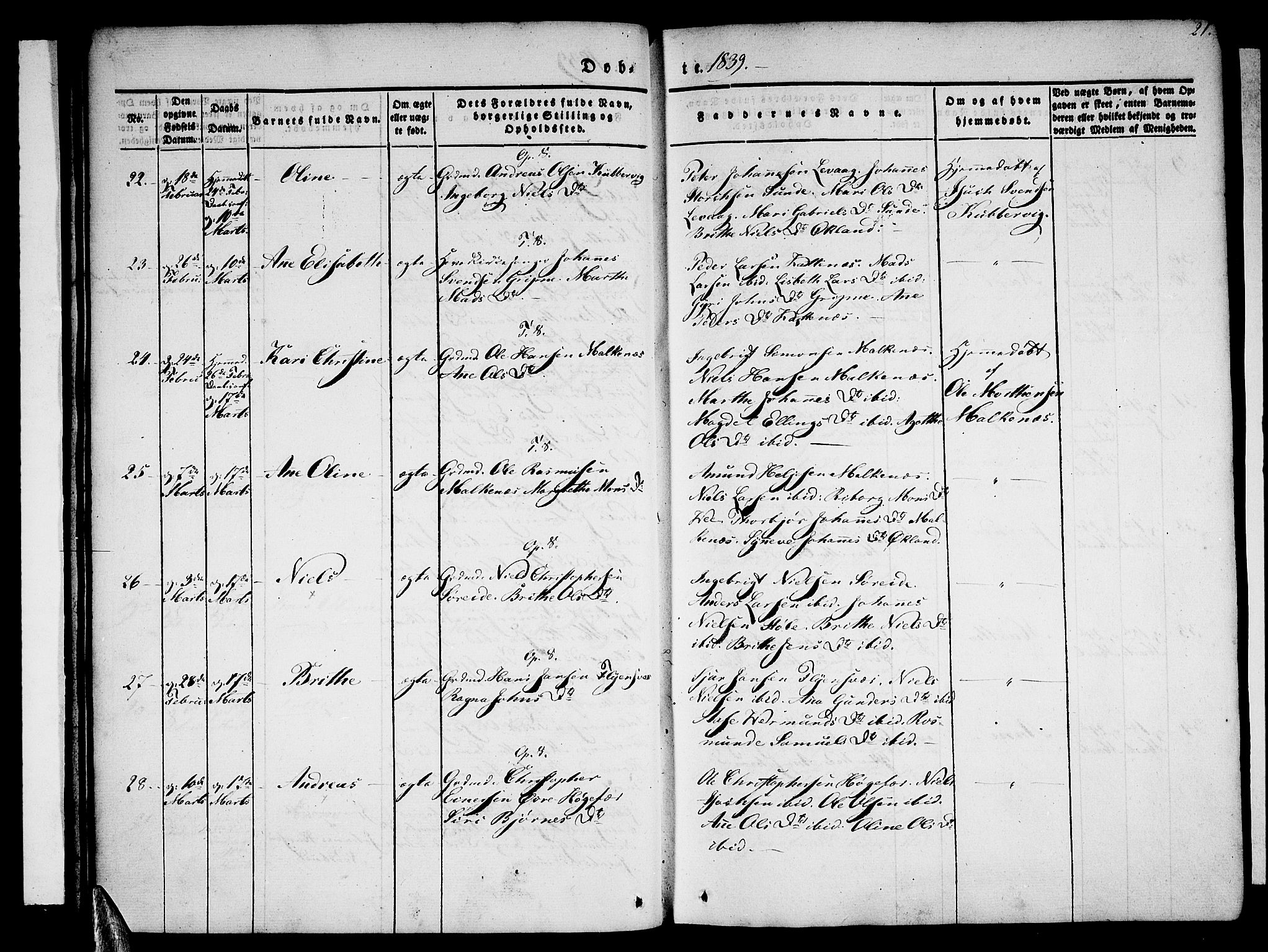 Tysnes sokneprestembete, AV/SAB-A-78601/H/Haa: Parish register (official) no. A 9, 1837-1848, p. 21