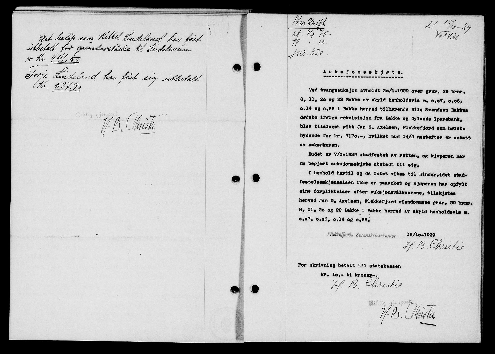 Flekkefjord sorenskriveri, AV/SAK-1221-0001/G/Gb/Gba/L0045: Mortgage book no. 43, 1929-1930, Deed date: 15.10.1929