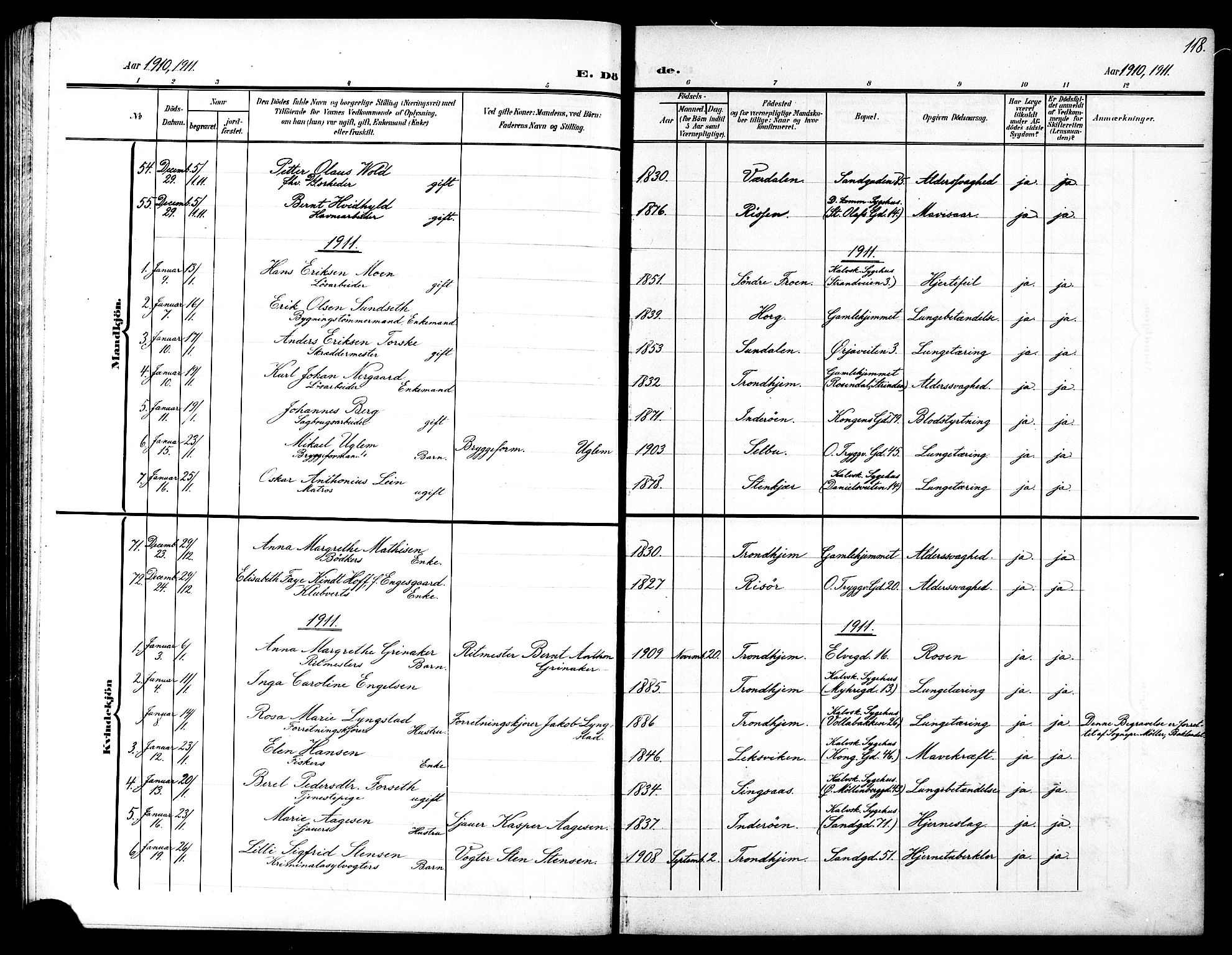 Ministerialprotokoller, klokkerbøker og fødselsregistre - Sør-Trøndelag, SAT/A-1456/602/L0146: Parish register (copy) no. 602C14, 1904-1914, p. 118