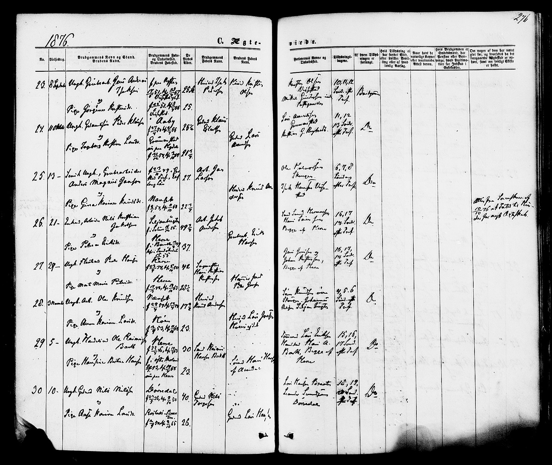 Bamble kirkebøker, SAKO/A-253/F/Fa/L0006: Parish register (official) no. I 6, 1869-1877, p. 276