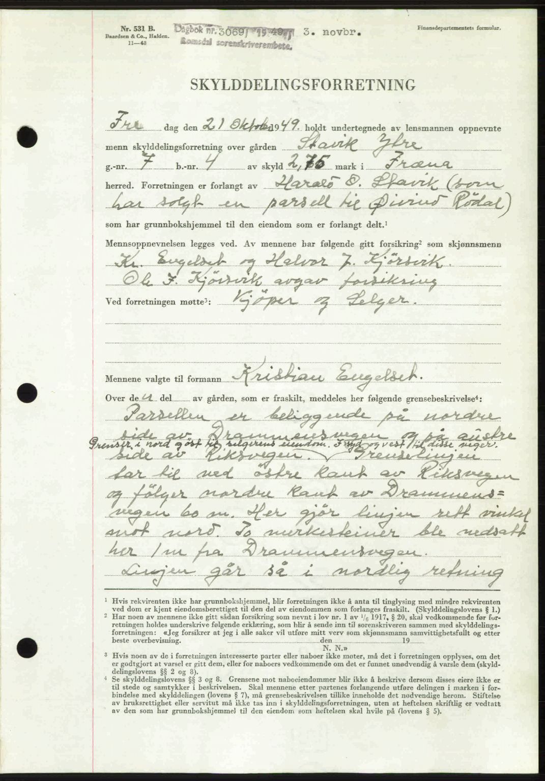 Romsdal sorenskriveri, AV/SAT-A-4149/1/2/2C: Mortgage book no. A31, 1949-1949, Diary no: : 3069/1949