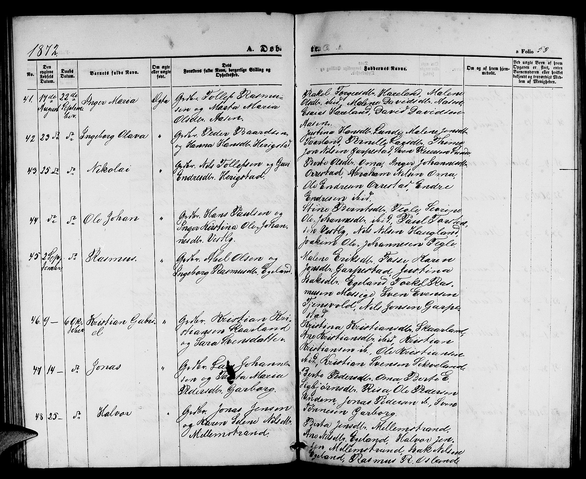 Lye sokneprestkontor, AV/SAST-A-101794/001/30BB/L0004: Parish register (copy) no. B 4, 1868-1878, p. 53