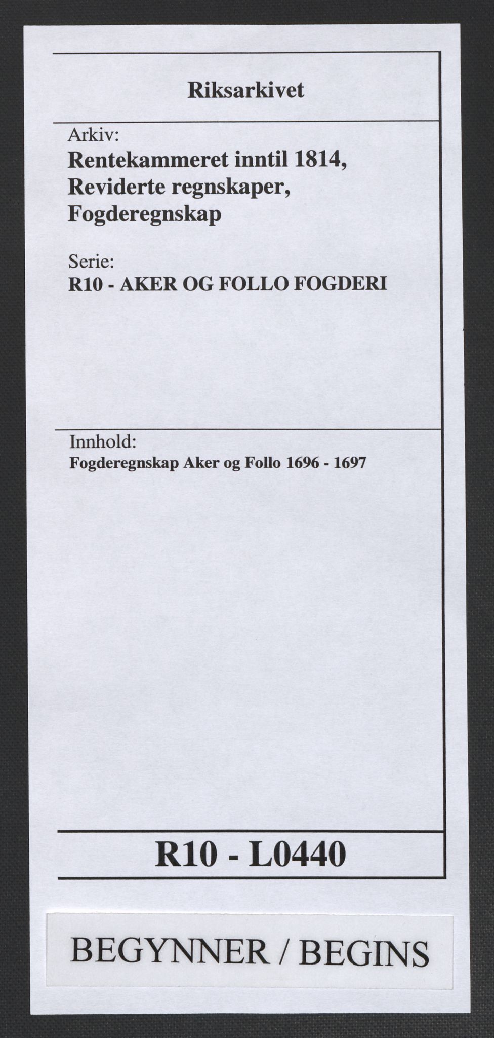 Rentekammeret inntil 1814, Reviderte regnskaper, Fogderegnskap, AV/RA-EA-4092/R10/L0440: Fogderegnskap Aker og Follo, 1696-1697, p. 1